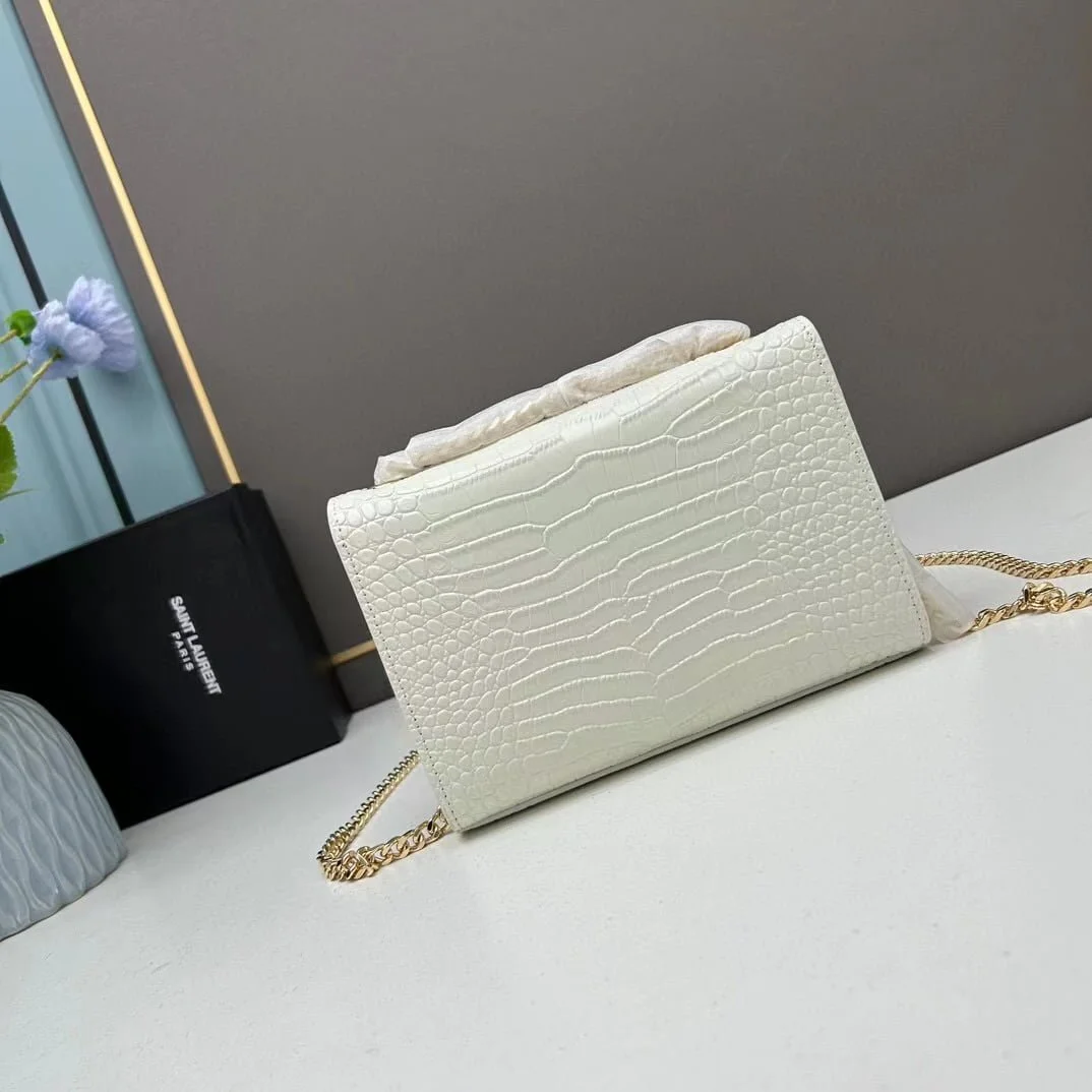 YSL Kat crocodile chain strap shoulder bag with gold hardware 7219 white size: 20*14*5cm/24*15*6cm - LITELUX