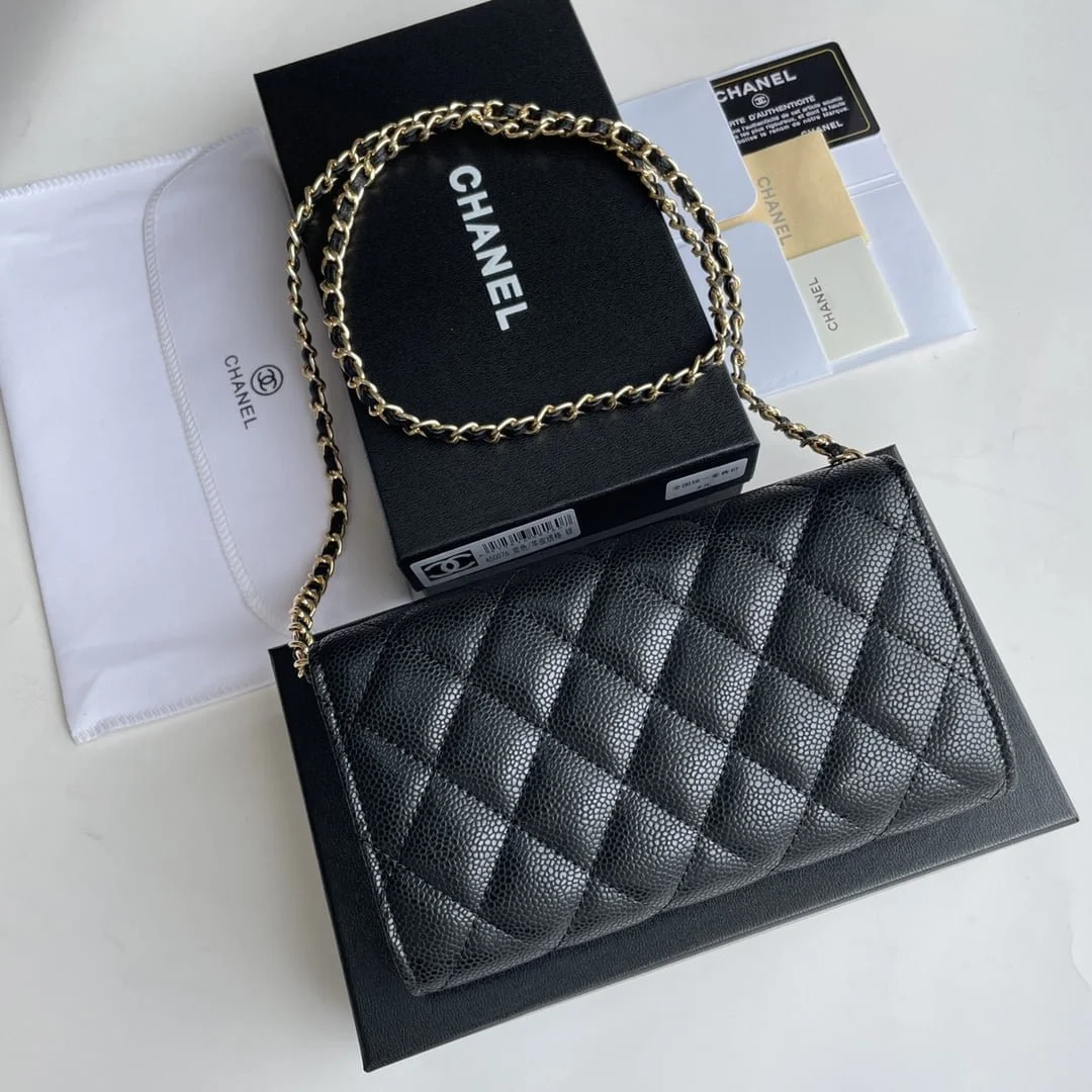 Chanel chain crossbody bag Cowhide with diamond lattice caviar gold hardware black A50076 size: 18*10.5*3.5cm - LITELUX