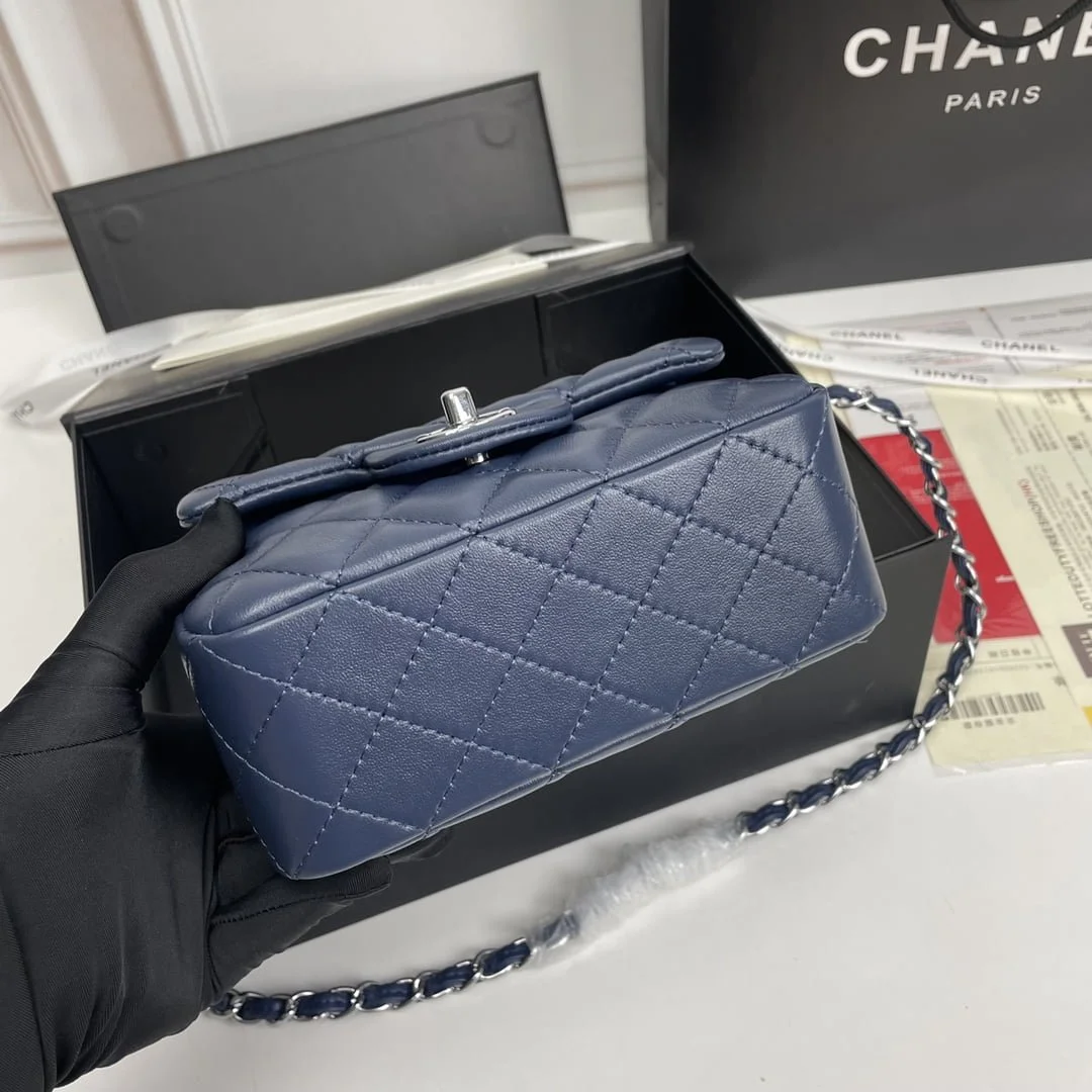 Chanel cf Square Fat 1115 sheepskin leather blue size: 18*14*7cm - LITELUX