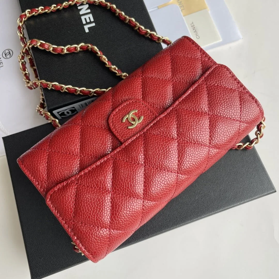 Chanel chain crossbody bag Cowhide with diamond lattice caviar Red A50076 size: 18*10.5*3.5cm - LITELUX
