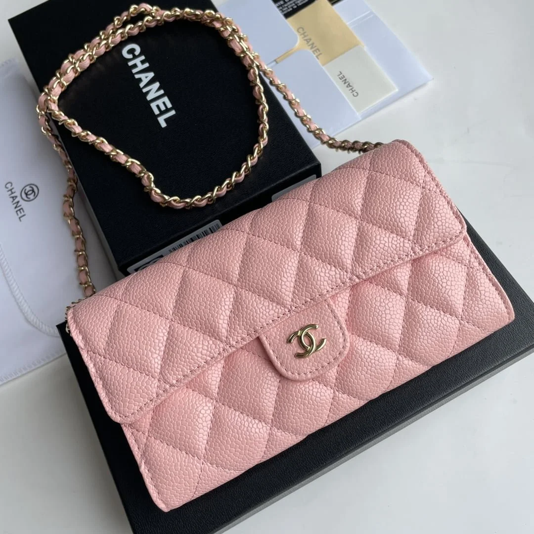 Chanel chain crossbody bag Cowhide with diamond lattice caviar Pink A50076 size: 18*10.5*3.5cm - LITELUX