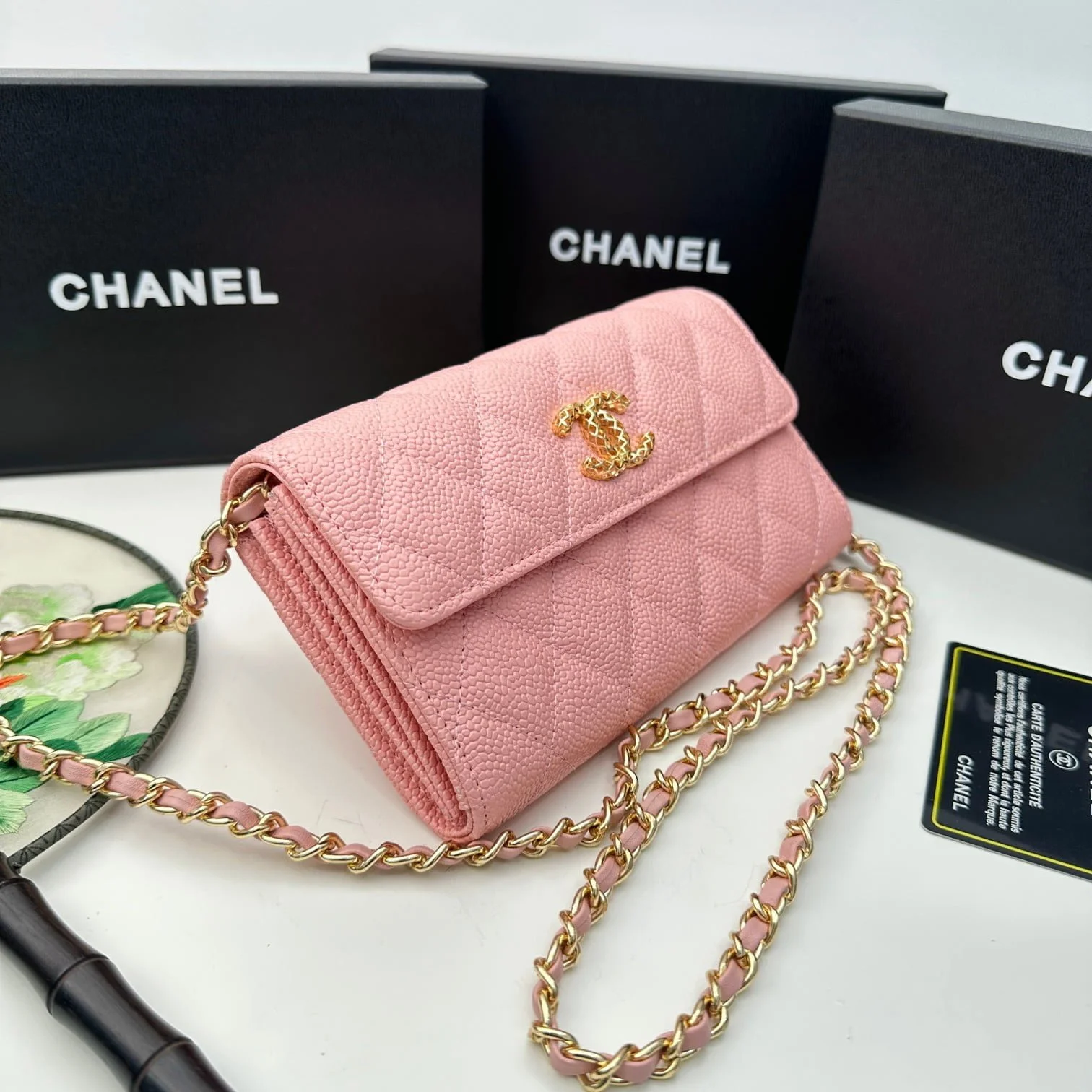 Chanel Rhombus caviar cowhide chain crossbody bag pink 8001 size: 18*10.5*3.5 cm - LITELUX