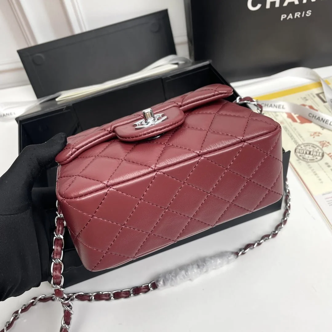 Chanel cf Square Fat 1115 sheepskin leather red size: 18*14*7cm - LITELUX
