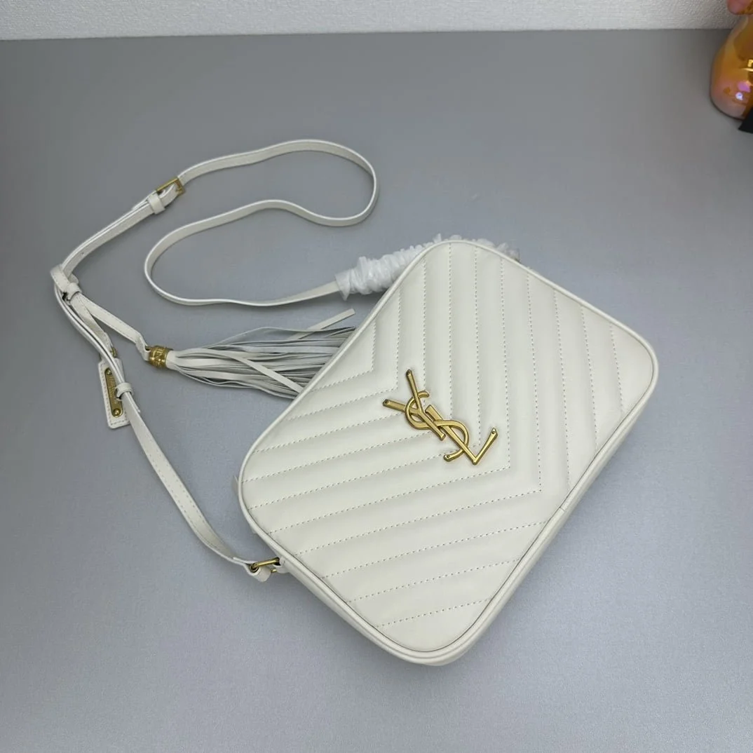 YSL MONOGRAM SAINT LAURENT LOU quilted leather camera bag white with gold hardware 520534 size: 23*16*6CM - LITELUX
