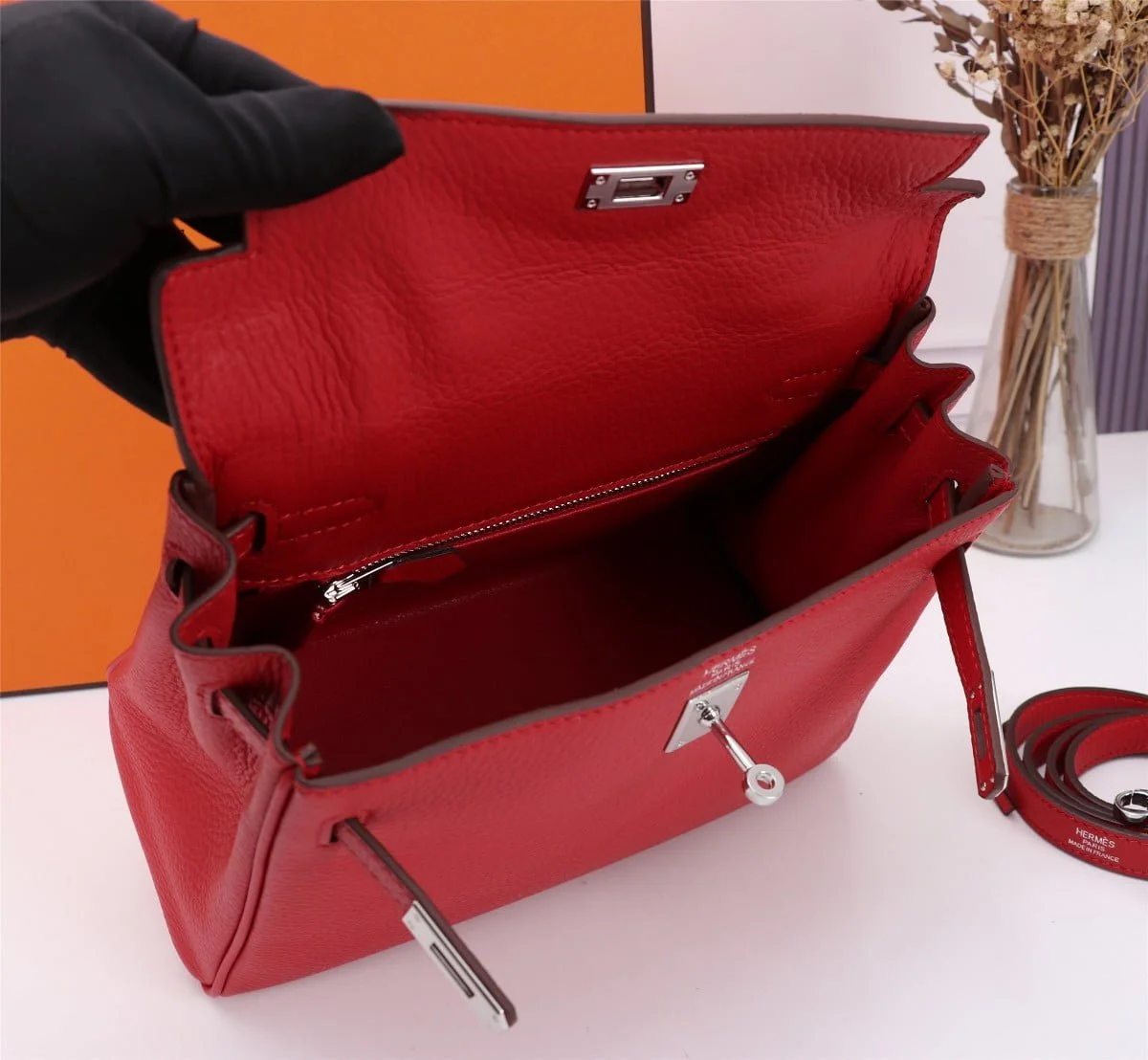 Hermès Kelly Togo Calf Sliver hardware Red size: 25Cm/ 28Cm - LITELUX