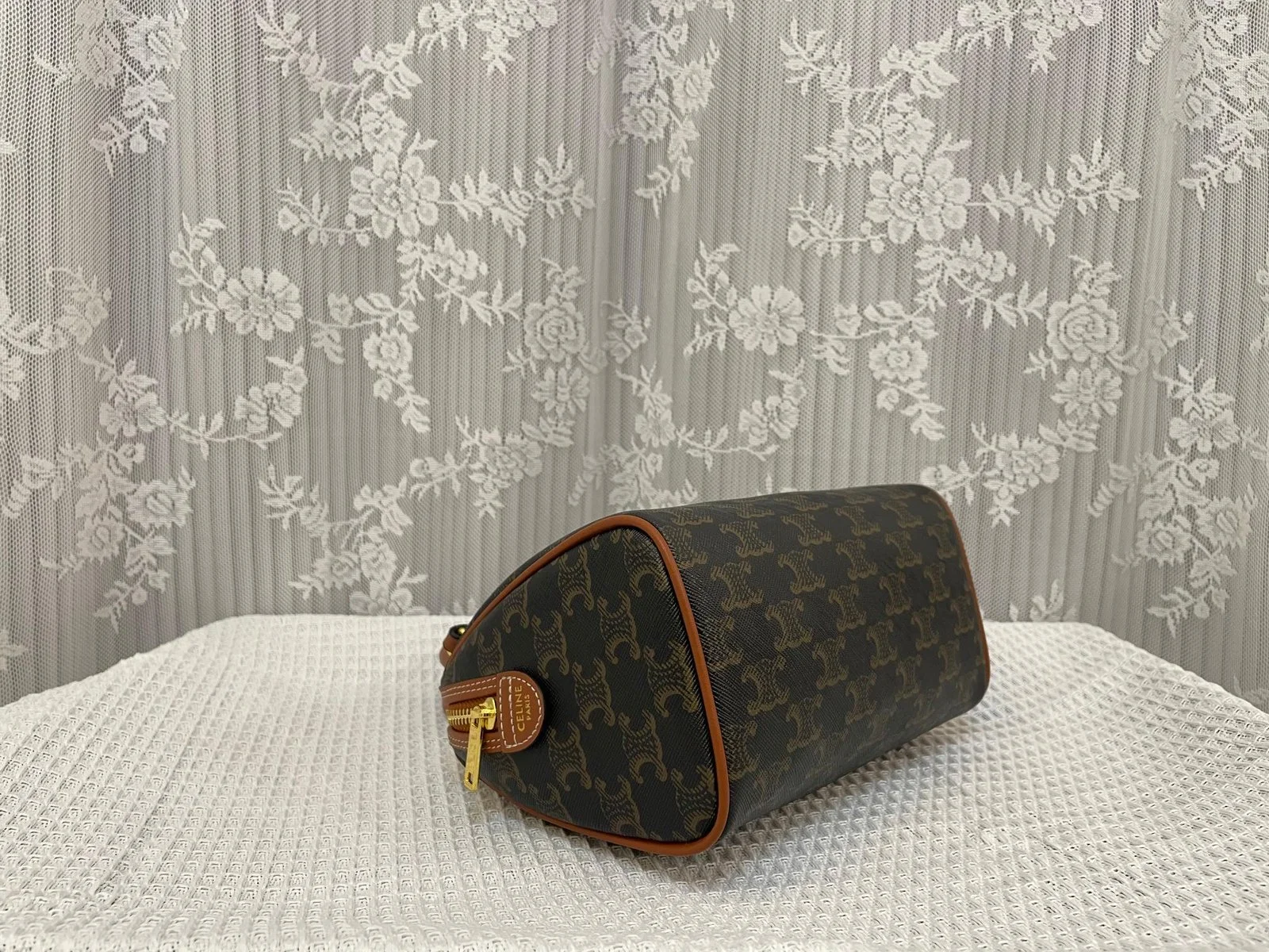 CELINE Leather Boston bag TRIOMPHE CANVAS yellowish-brown 3116 Size:19.5*14*7.5 cm - LITELUX
