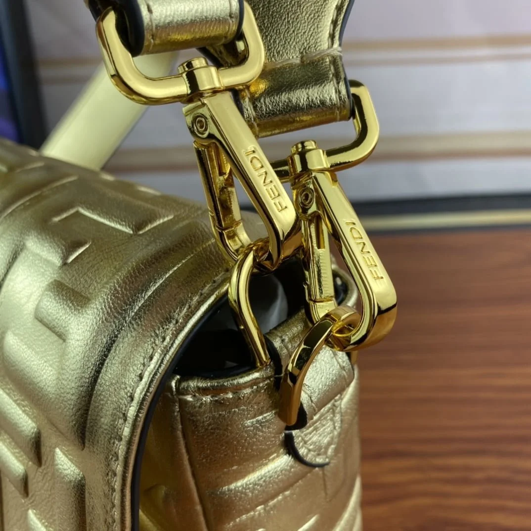FENDI BAGUETTE Embossed design Gold Handbag F0191 Size: 26x5x15cm - LITELUX