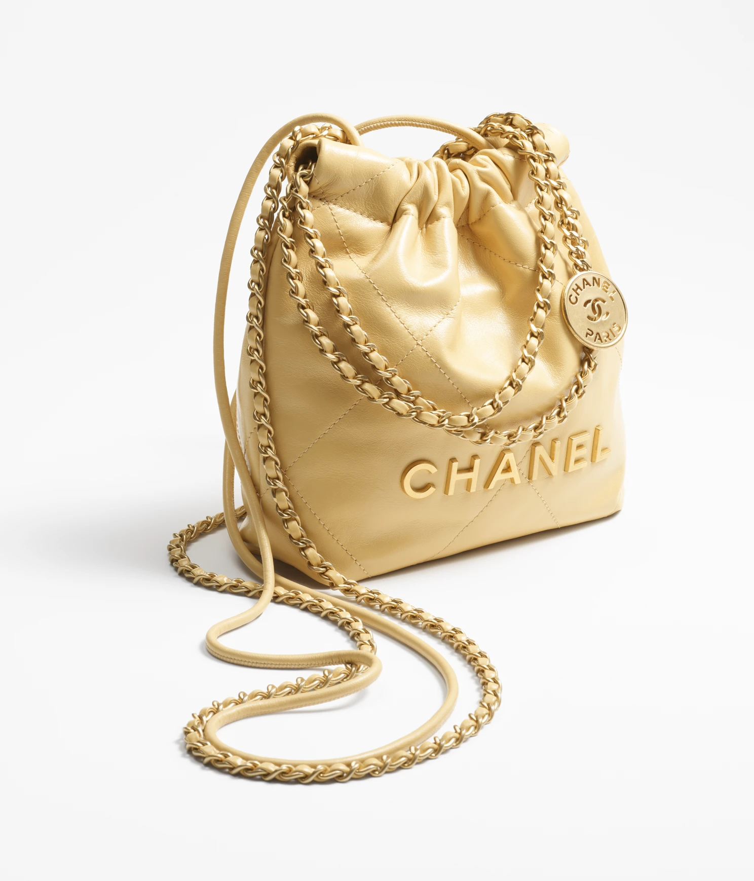 CHANEL / CHANEL 22 MINI HANDBAG Shiny Calfskin & Gold-Tone Metal Yellow Ref.  AS3980 B08037 NQ387 - LITELUX