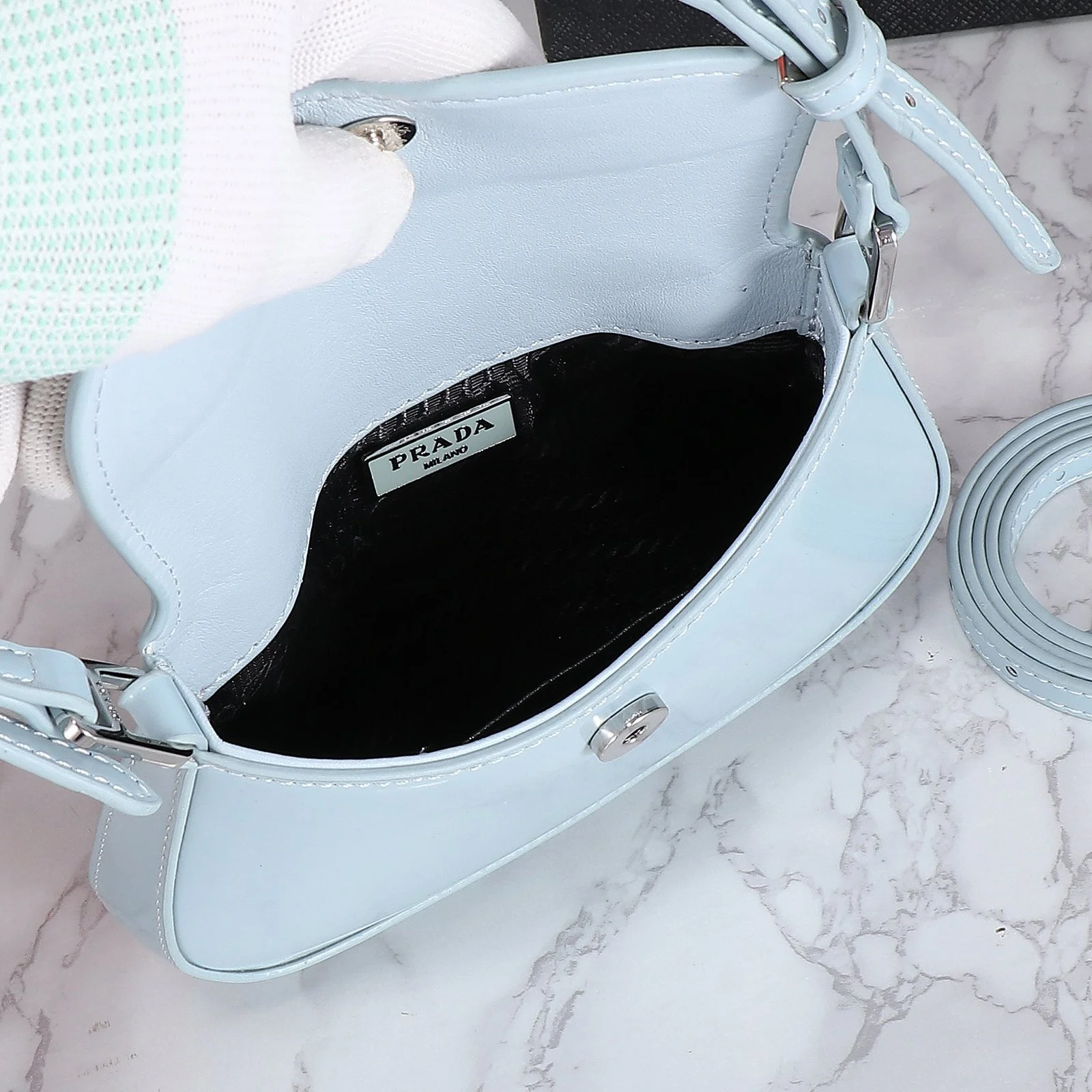 Prada hobo cleo Patent leather 611 blue size:22*13cm - LITELUX