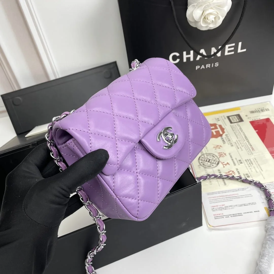 Chanel cf Square Fat 1115 sheepskin leather purple size: 18*14*7cm - LITELUX