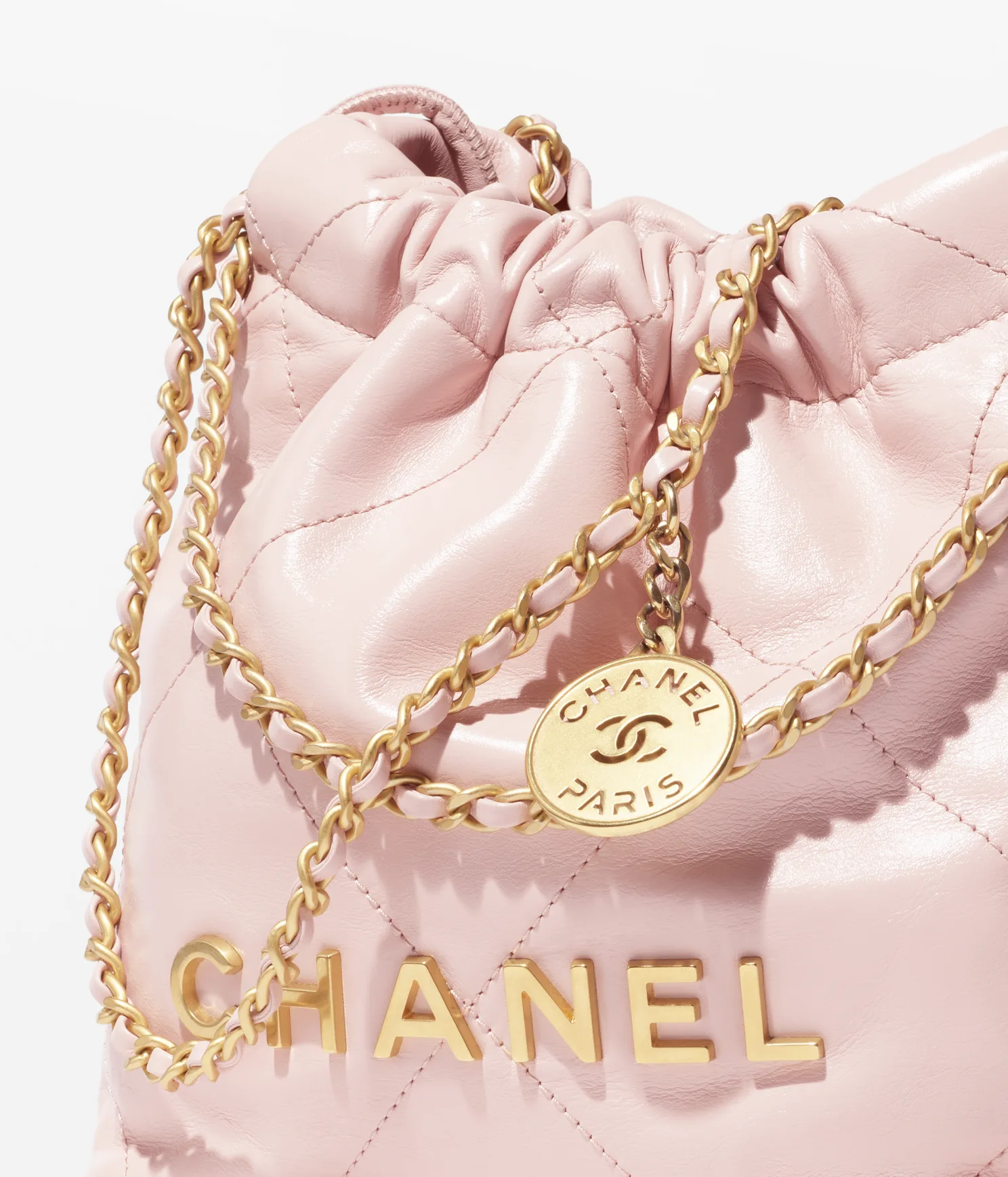 CHANEL / CHANEL 22 MINI HANDBAG Shiny Calfskin & Gold-Tone Metal Light Pink Ref. AS3980 B08037 NN267 - LITELUX