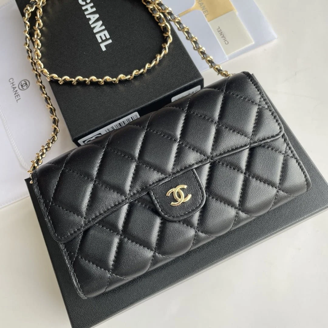Chanel chain crossbody bag Cowhide with diamond lattice gold hardware black A50076 size: 18*10.5*3.5cm - LITELUX
