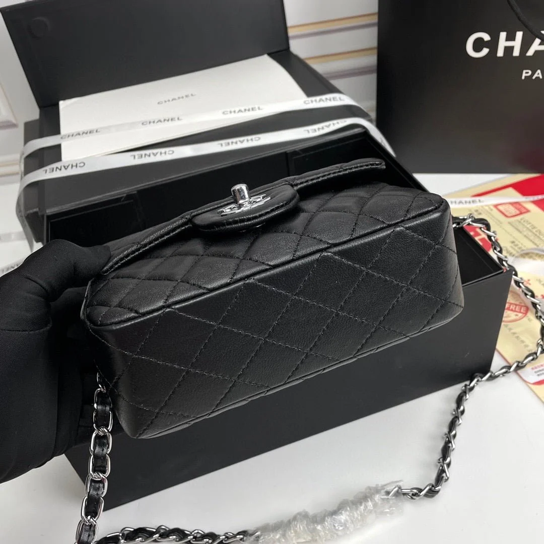 Chanel cf Square Fat 1115 sheepskin leather black size: 18*14*7cm - LITELUX