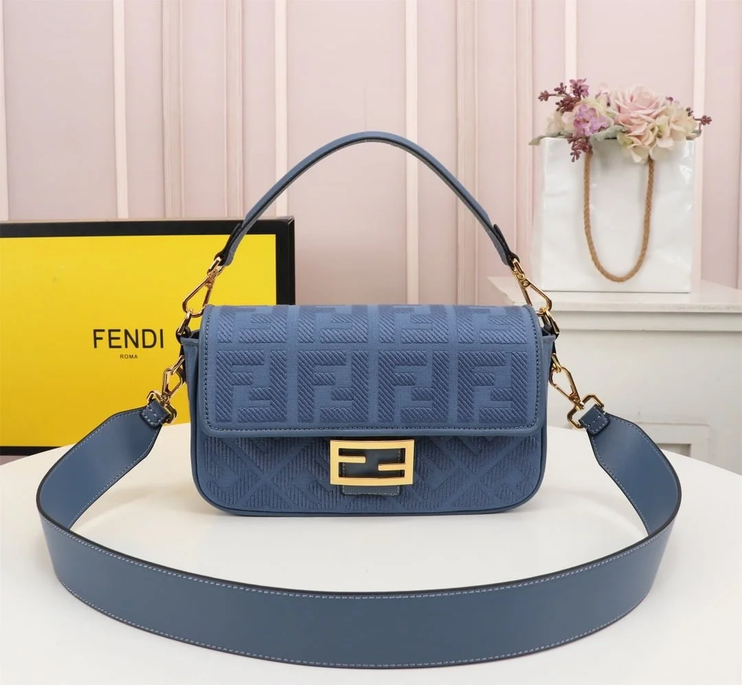 FENDI Baguette F embroidery Light Blue shoulderbag F2029 Size: 26*5*15CM - LITELUX