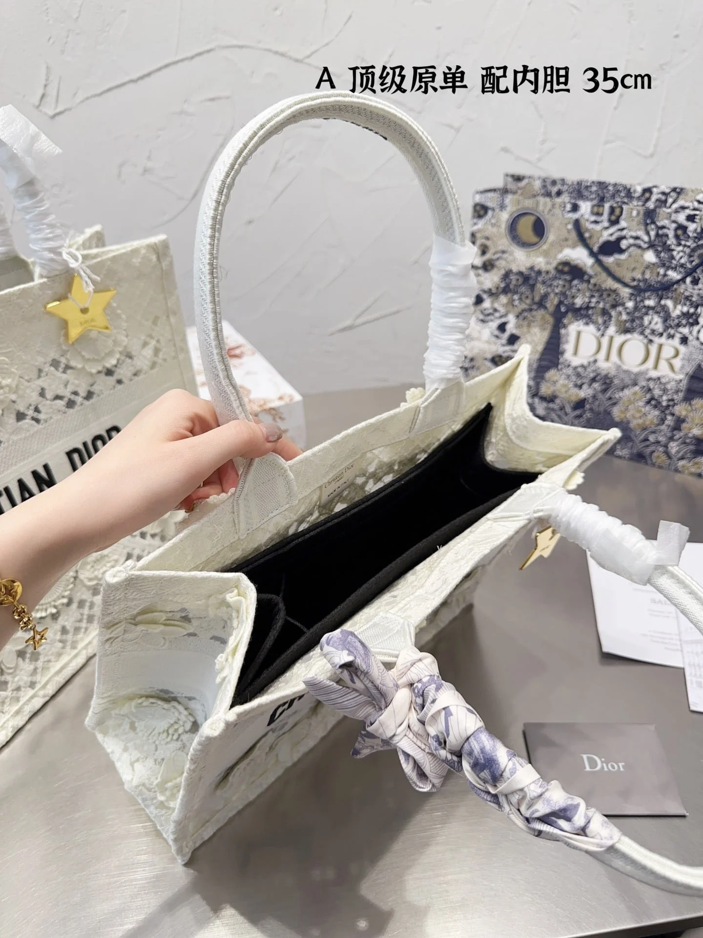 Dior 3D follower Embossed original cloth book tote bag white size: 42cm /36cm /26cm - LITELUX