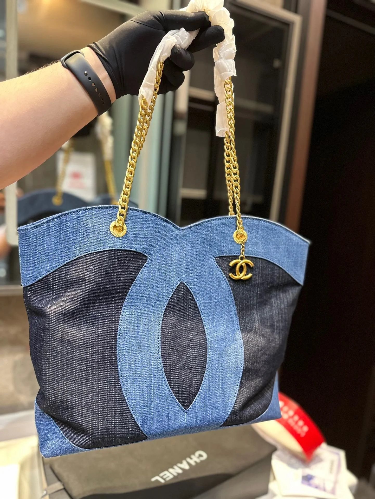 Chanel ramie cotton denim shopping bag beach bag size: 33* 32cm - LITELUX