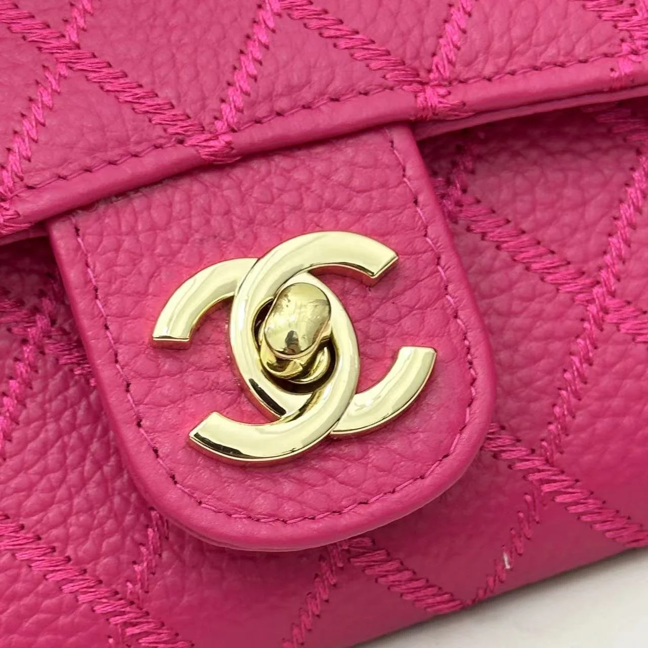 Chanel chain crossbody bag diamond and litchi cowhide Rose red 50098 size: 19*10*3.5cm - LITELUX
