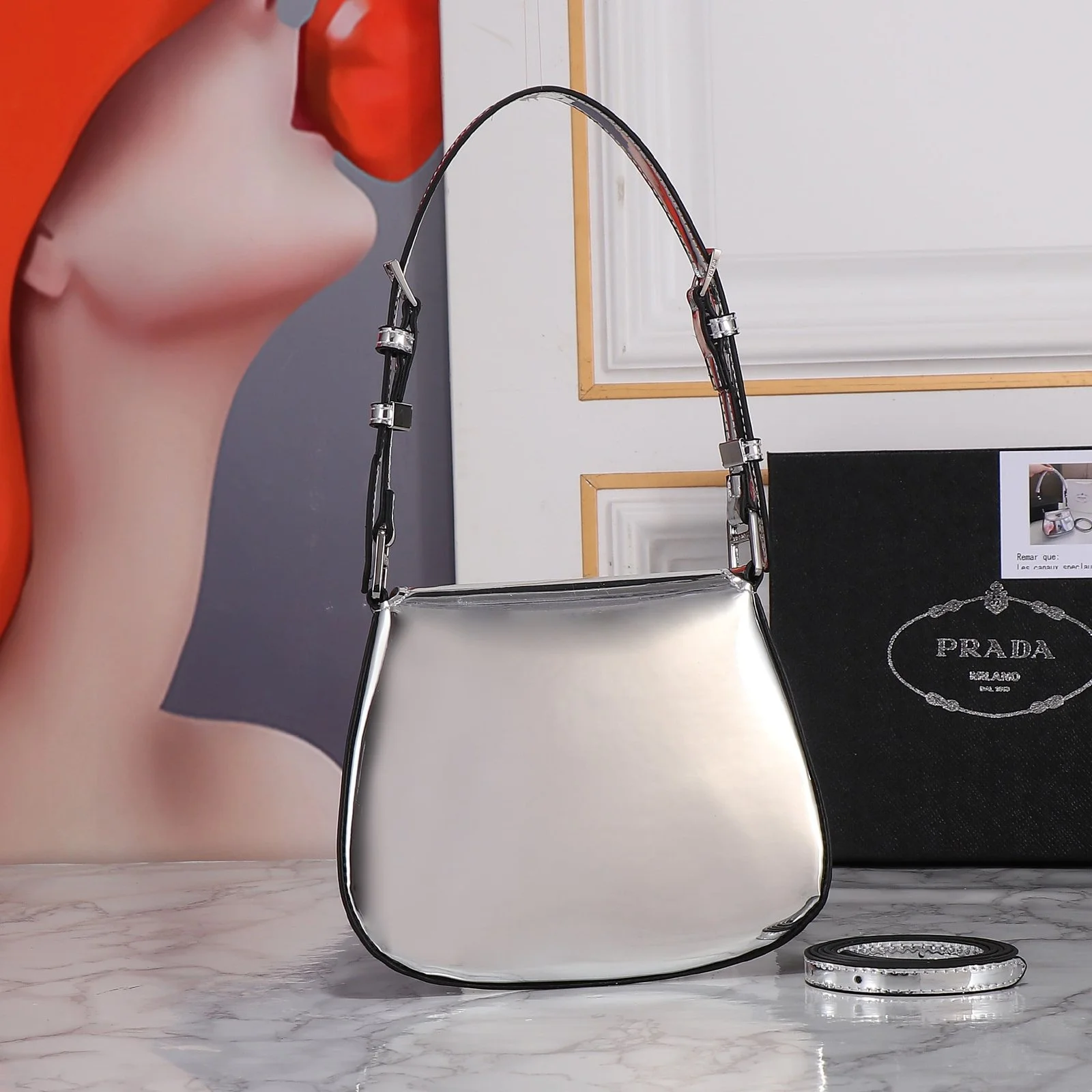 Prada hobo cleo Patent leather 611 sliver size:22*13cm - LITELUX