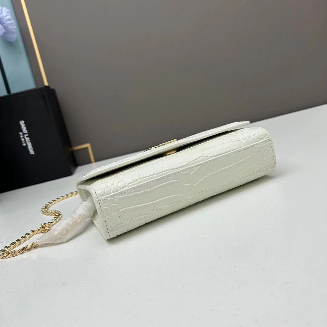 YSL Kat crocodile chain strap shoulder bag with gold hardware 7219 white size: 20*14*5cm/24*15*6cm - LITELUX