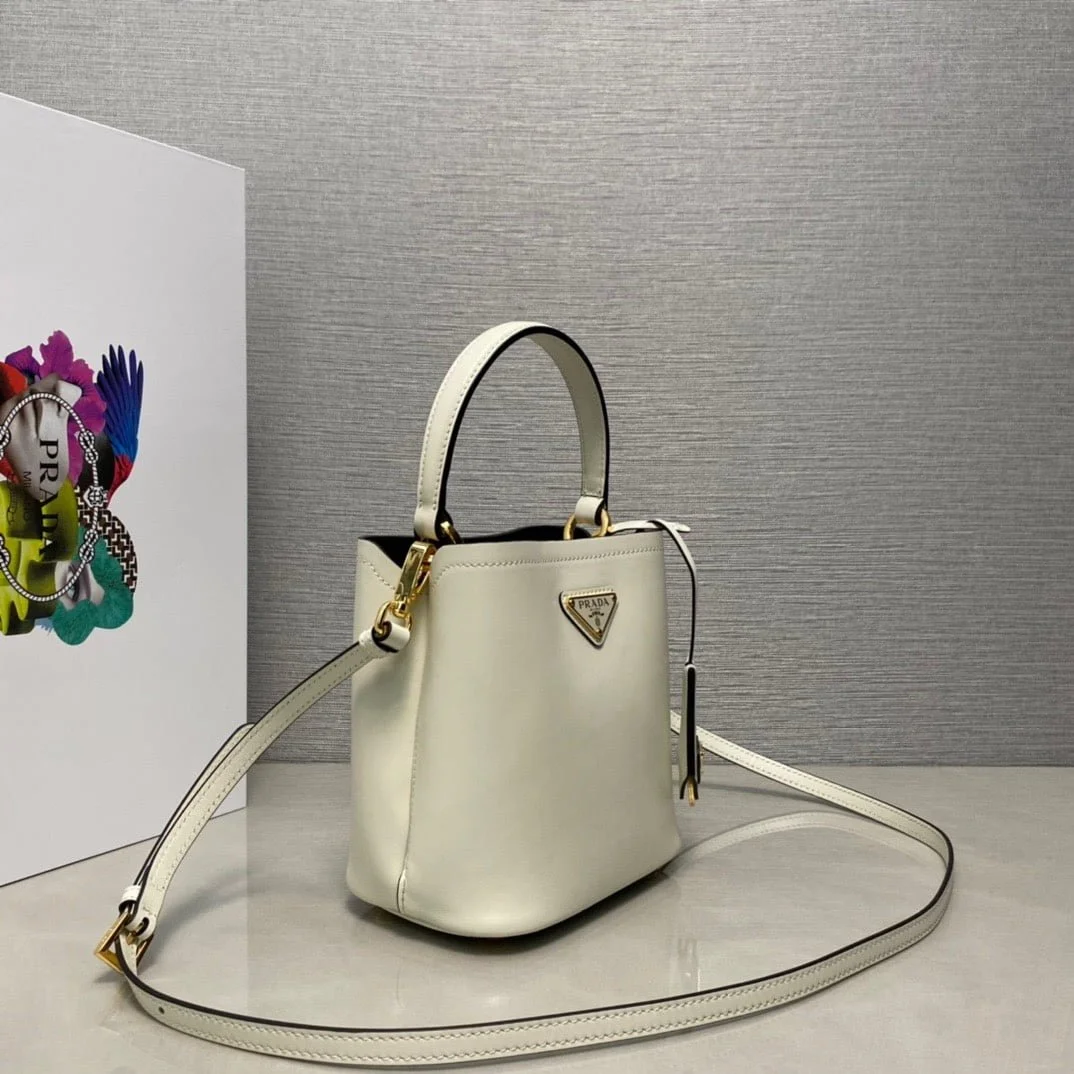 Prada Panier Plain cowhide Bucket bag white size: 15*16*9.5cm - LITELUX