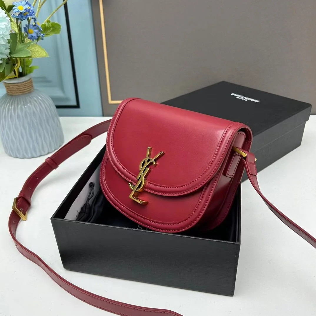 YSL saddle cowhide leather shoulder bag 0233 wine red size: 19*16*6cm - LITELUX