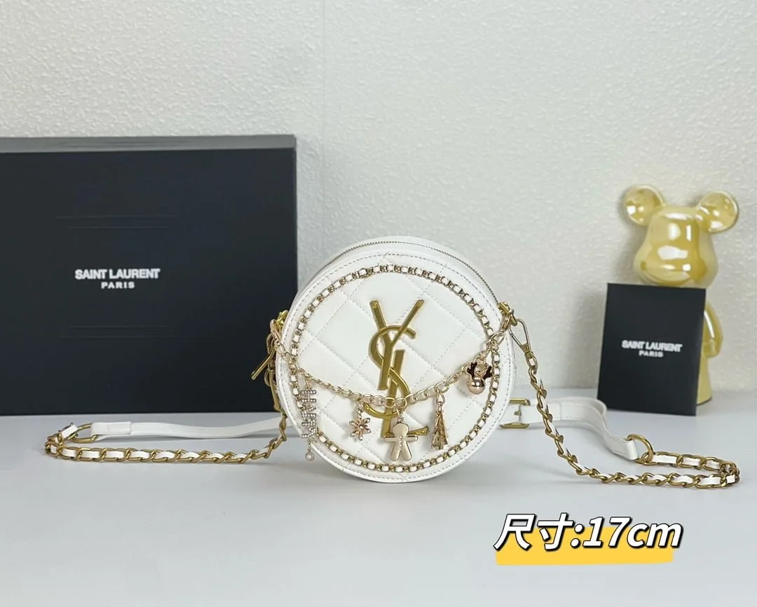 YSL round bun bag with chain strap white size: 17cm - LITELUX