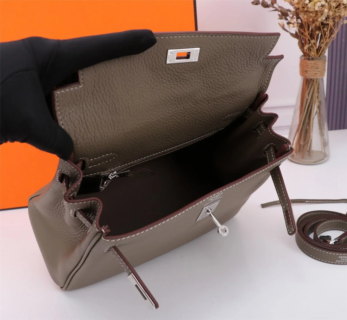 Hermès Kelly Togo Calf Sliver hardware Elephant grey size: 25Cm/ 28Cm - LITELUX