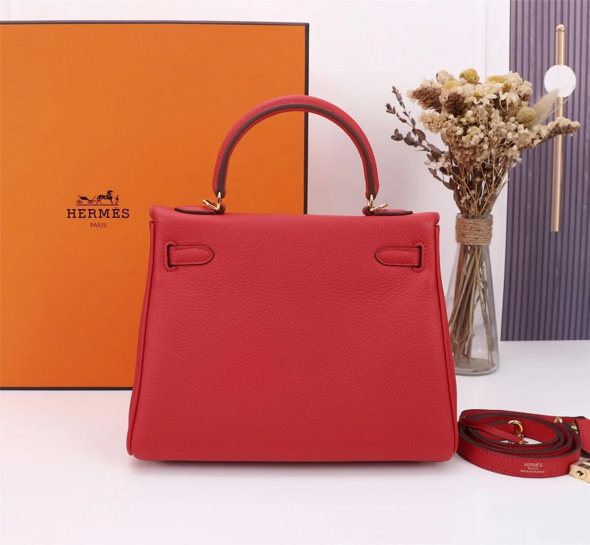 Hermès Kelly Togo Calf Gold hardware Red size: 25Cm/ 28Cm - LITELUX