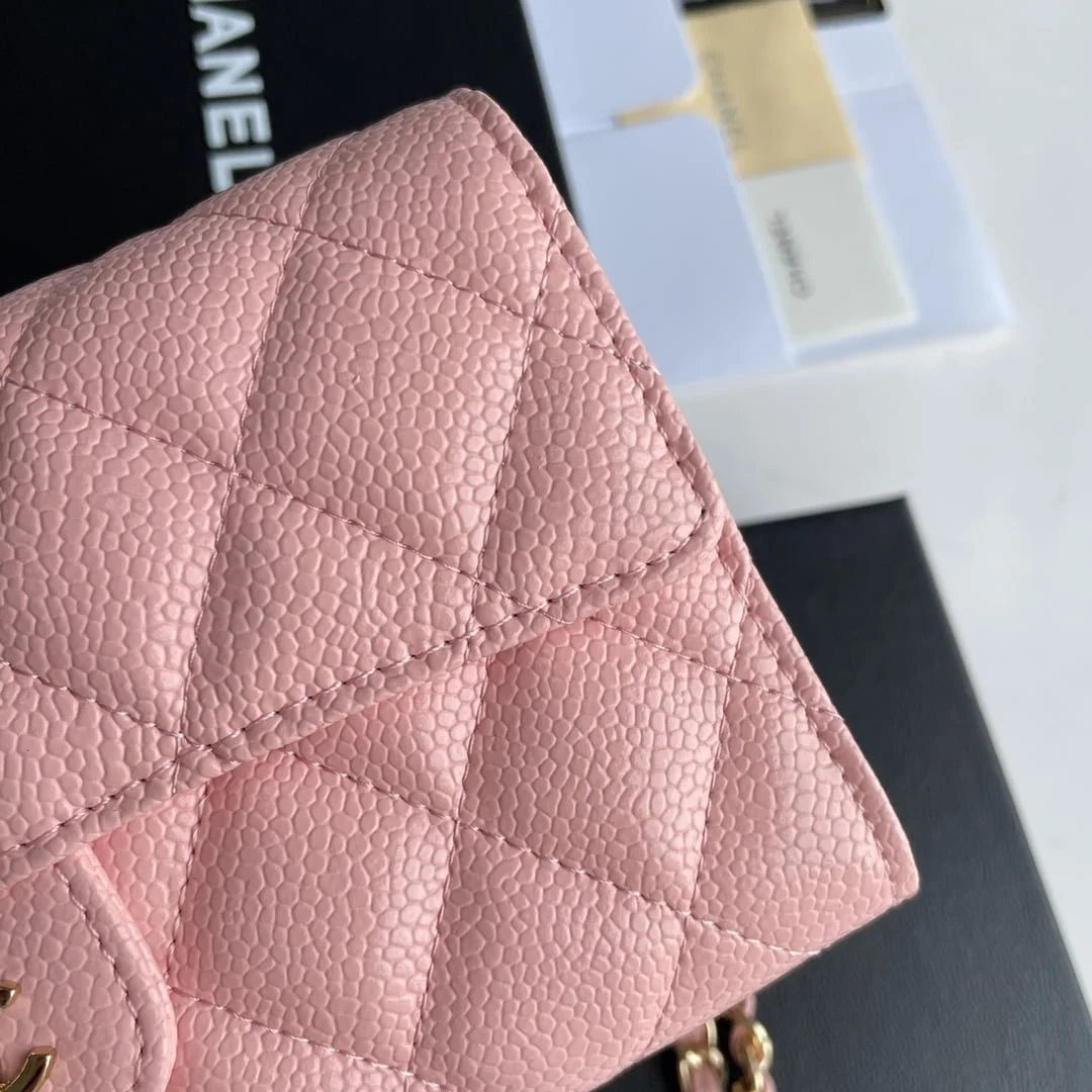 Chanel chain crossbody bag Cowhide with diamond lattice caviar Pink A50076 size: 18*10.5*3.5cm - LITELUX