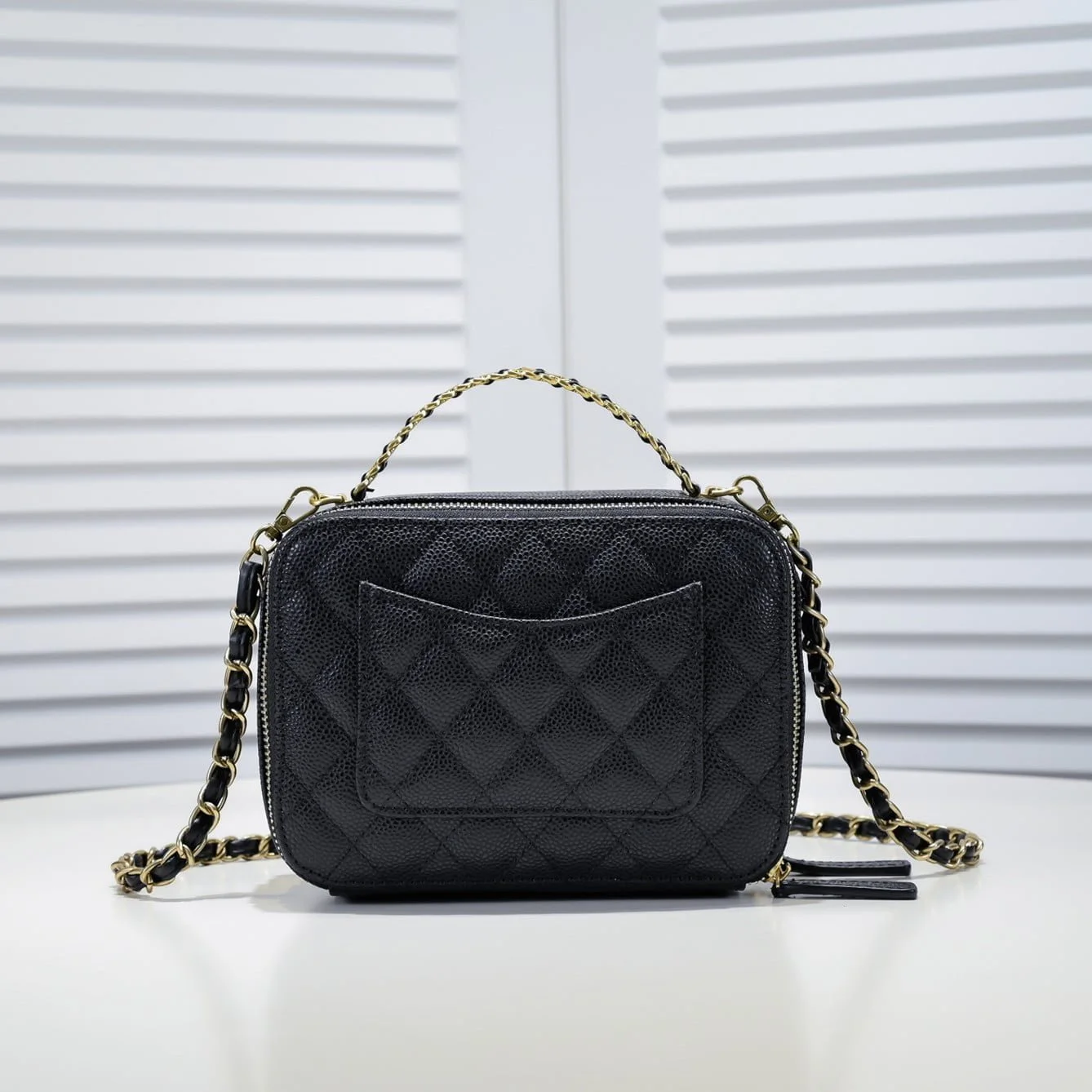 Chanel Caviar alphabet Camera chain crossbody black handle bag - LITELUX