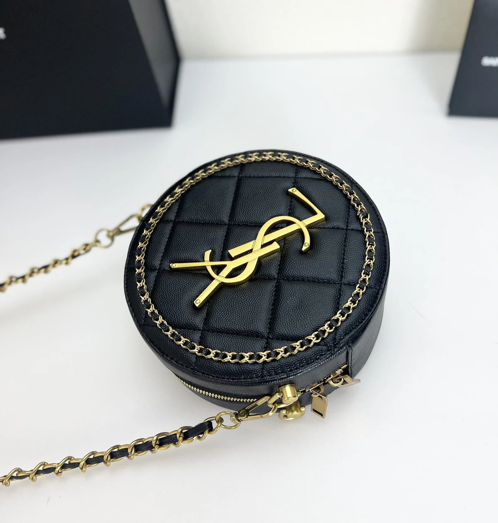 YSL round bun bag with chain strap black size: 17cm - LITELUX