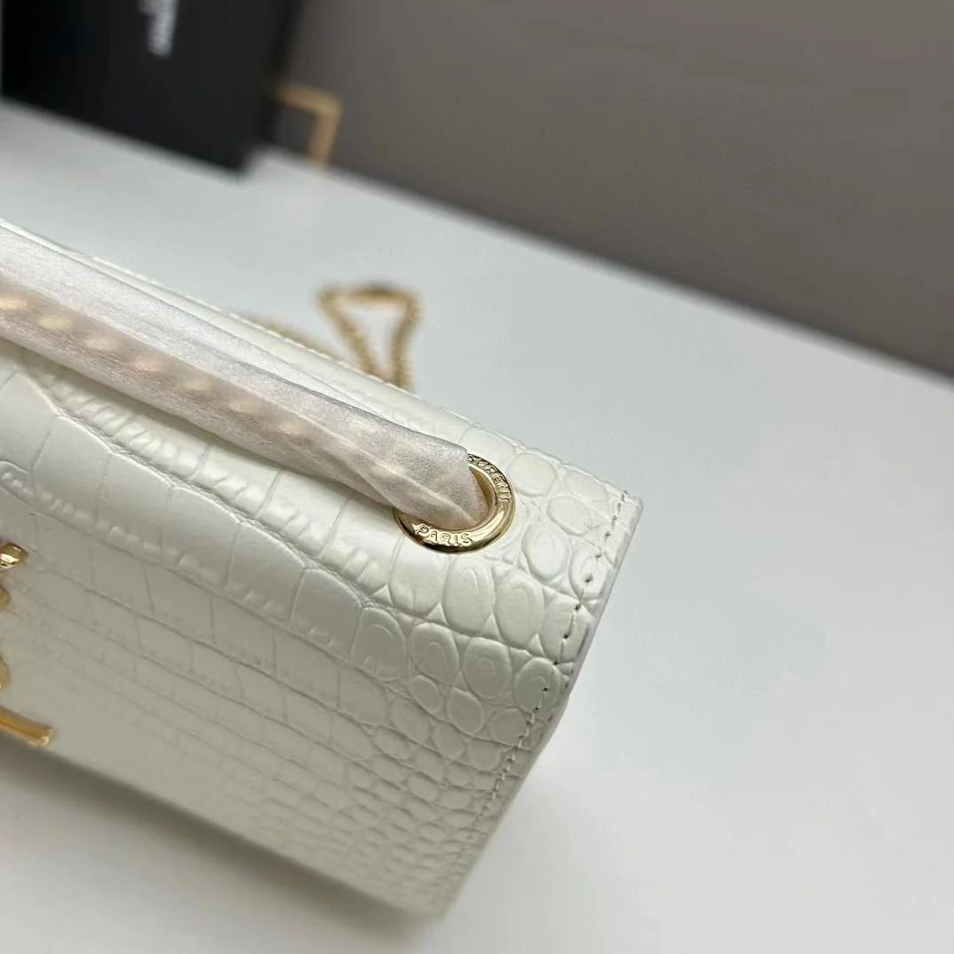 YSL Kat crocodile chain strap shoulder bag with gold hardware 7219 white size: 20*14*5cm/24*15*6cm - LITELUX