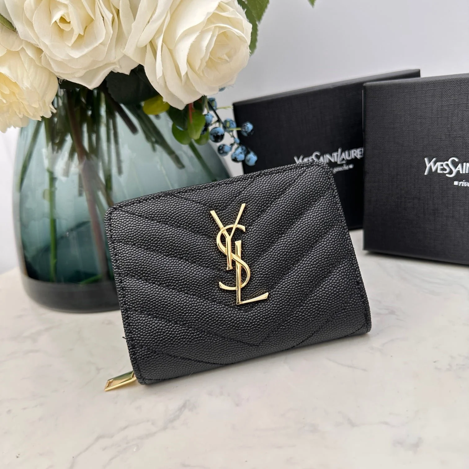 YSL Kat caviar Short round zip wallet 1890 black size: 12*10*3CM - LITELUX