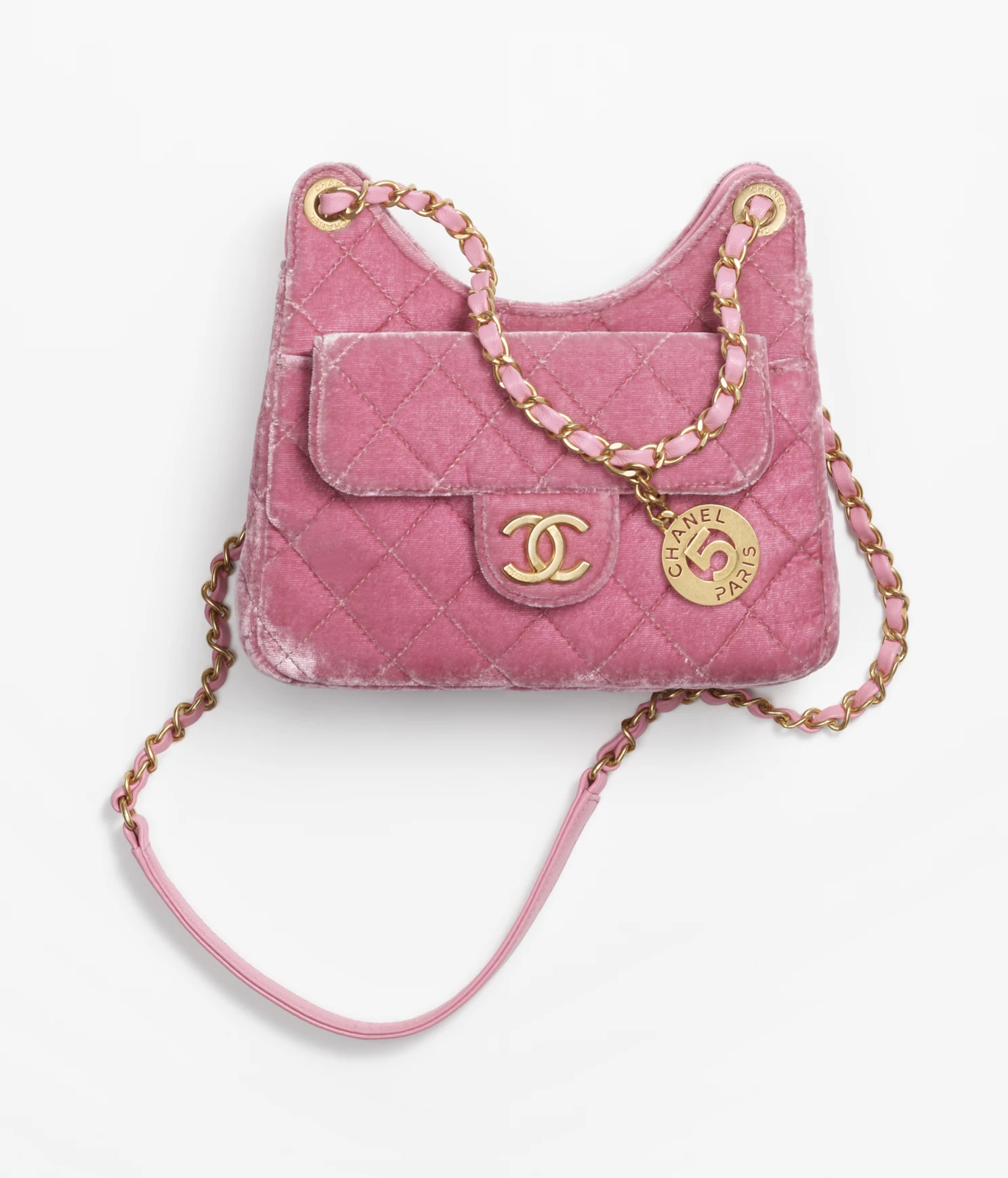 CHANEL / SMALL HOBO BAG Velvet & Gold-Tone Metal Pink Ref. AS4323 B13815 NQ948 - LITELUX