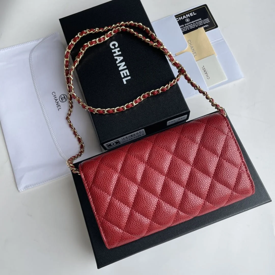 Chanel chain crossbody bag Cowhide with diamond lattice caviar Red A50076 size: 18*10.5*3.5cm - LITELUX