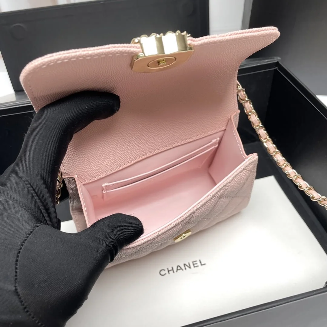 Chanel Black Horse Kelly Lichee cowhide long handle bag 9100 pink size:19*10*4.5cm - LITELUX