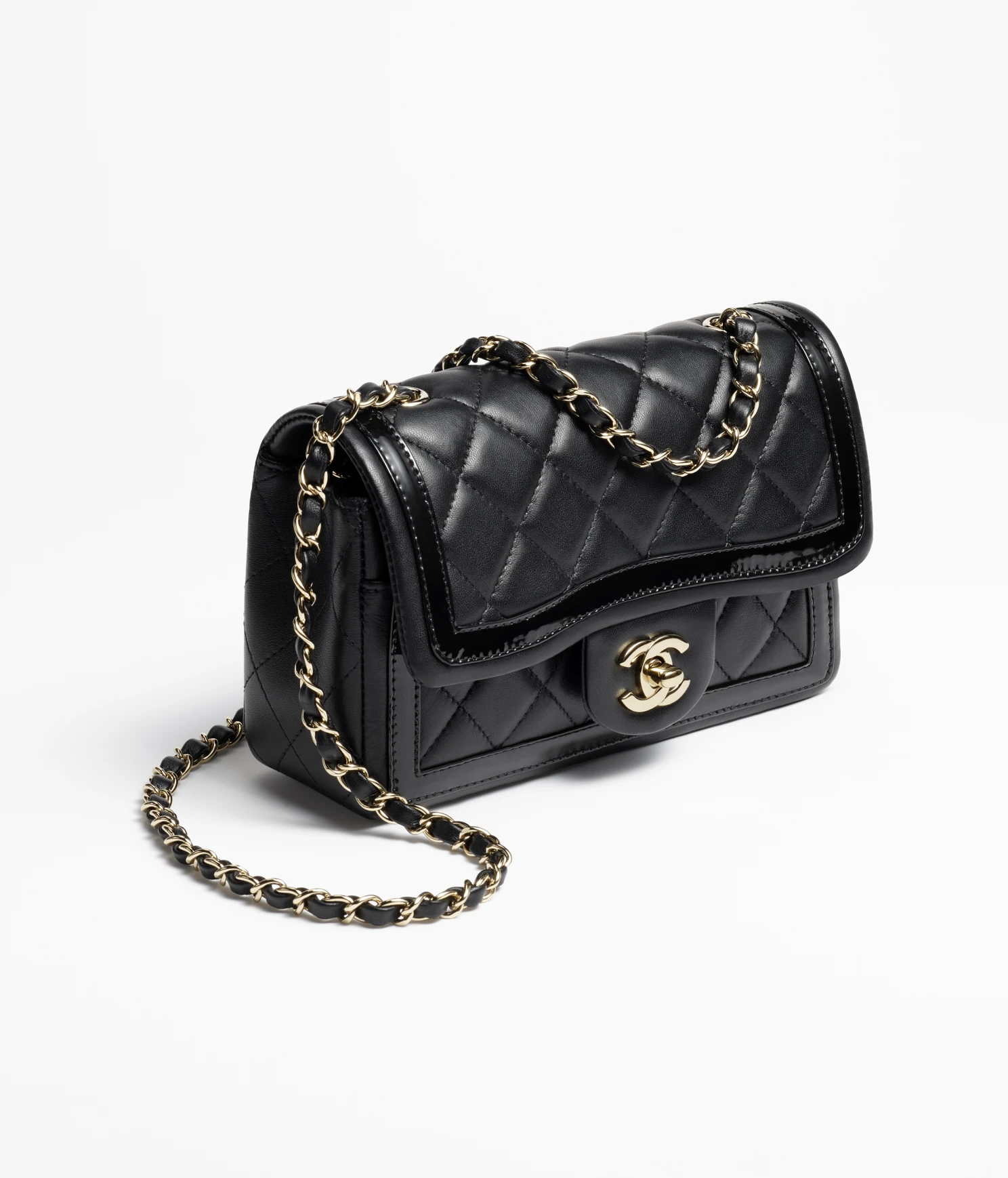 CHANEL / MINI FLAP BAG Lambskin, Patent Calfskin & Gold-Tone Metal Black - LITELUX