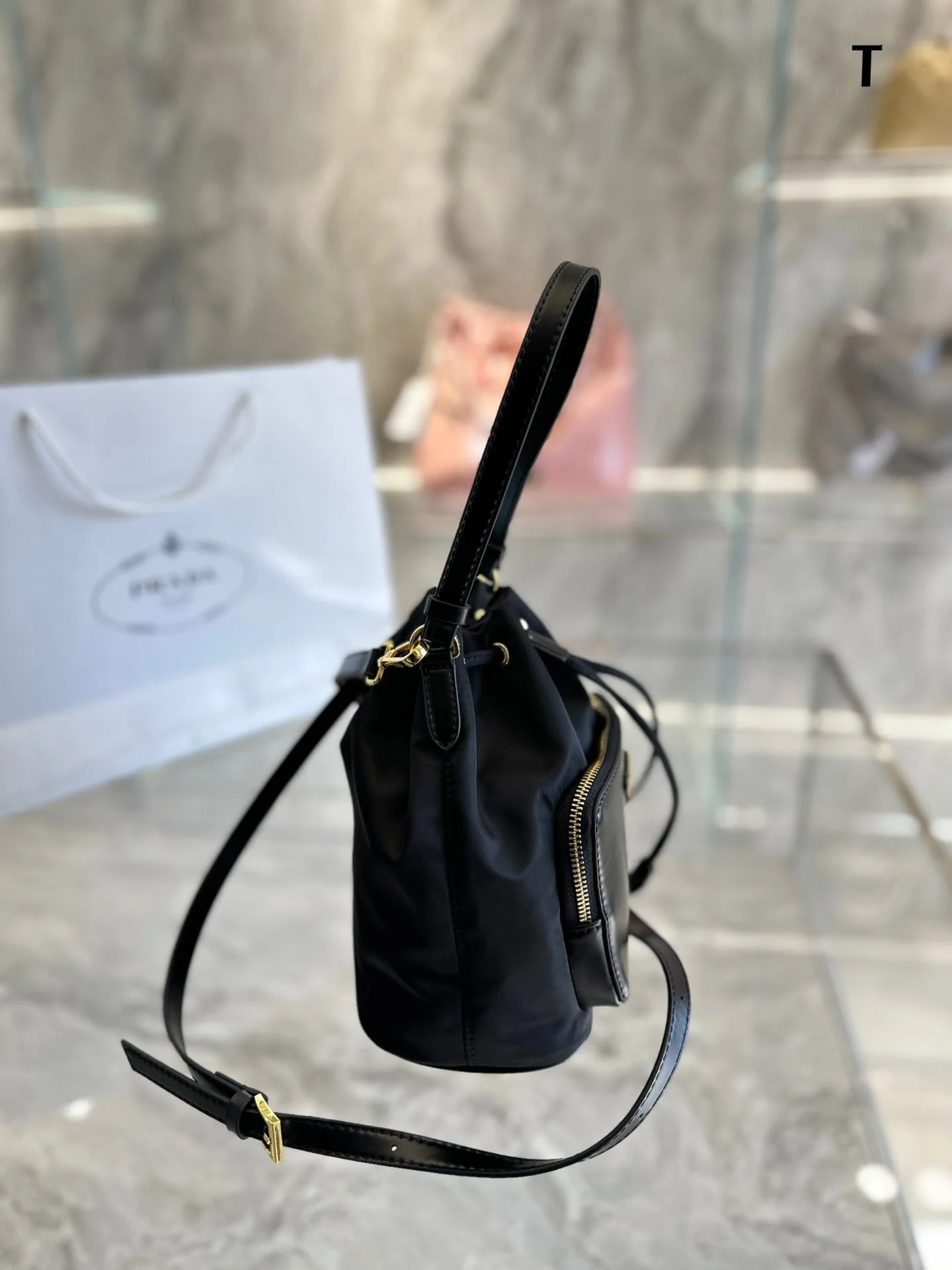 Prada  Nylon waterproof drawstring bucket bag size: 19*12*22cm - LITELUX