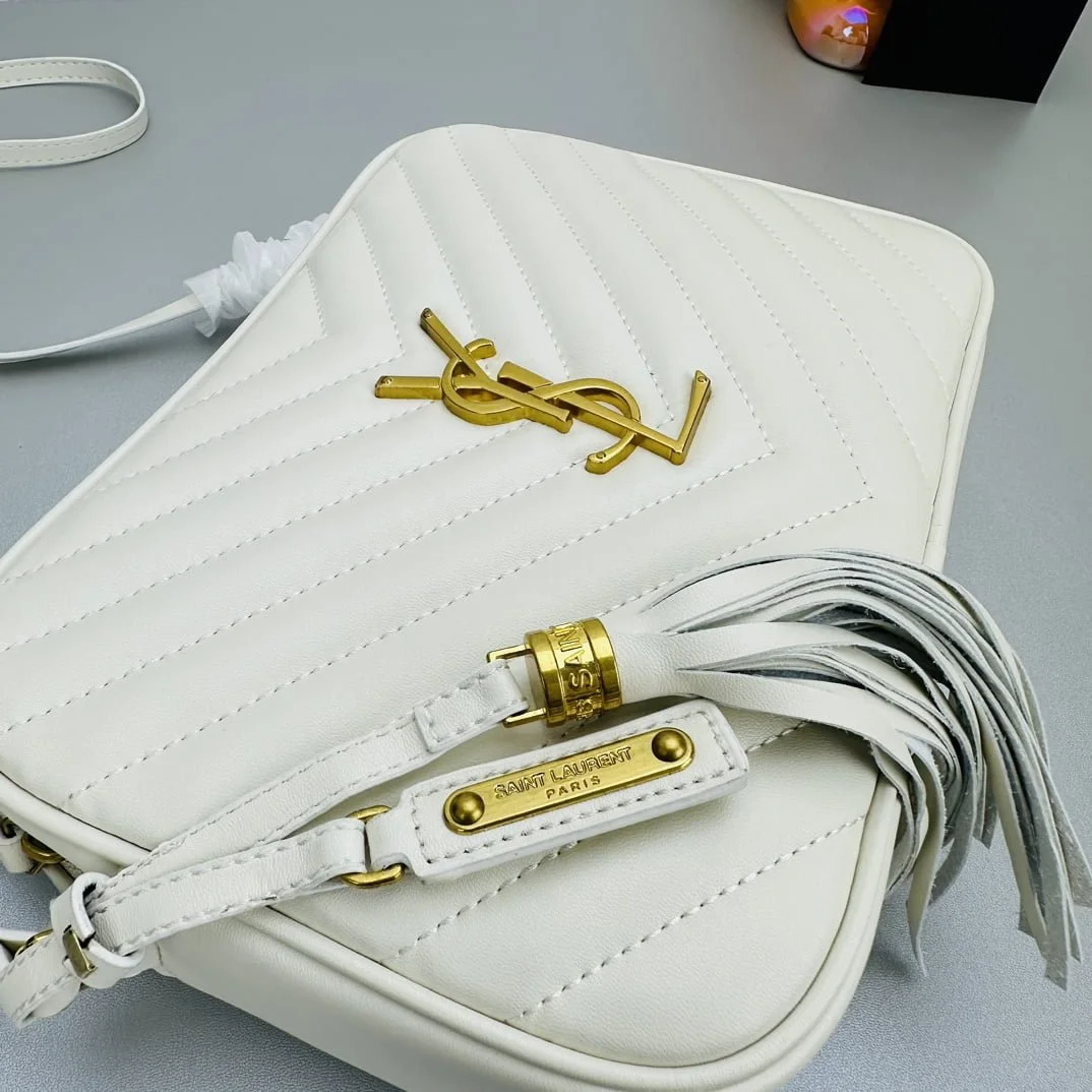 YSL MONOGRAM SAINT LAURENT LOU quilted leather camera bag white with gold hardware 520534 size: 23*16*6CM - LITELUX