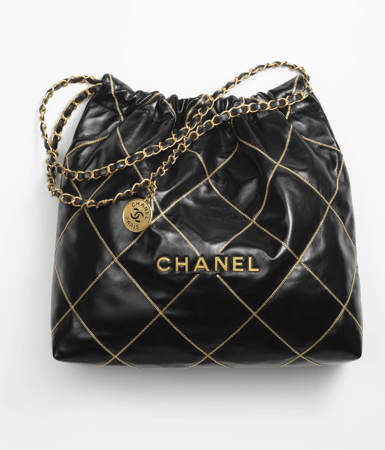 CHANEL / CHANEL 22 HANDBAG Shiny Calfskin & Gold-Tone Metal Black - LITELUX