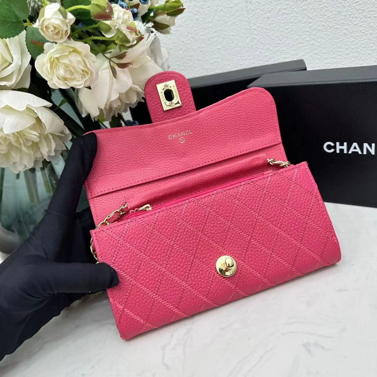 Chanel chain crossbody bag diamond and litchi cowhide 50098 size: 19*10*3.5cm - LITELUX