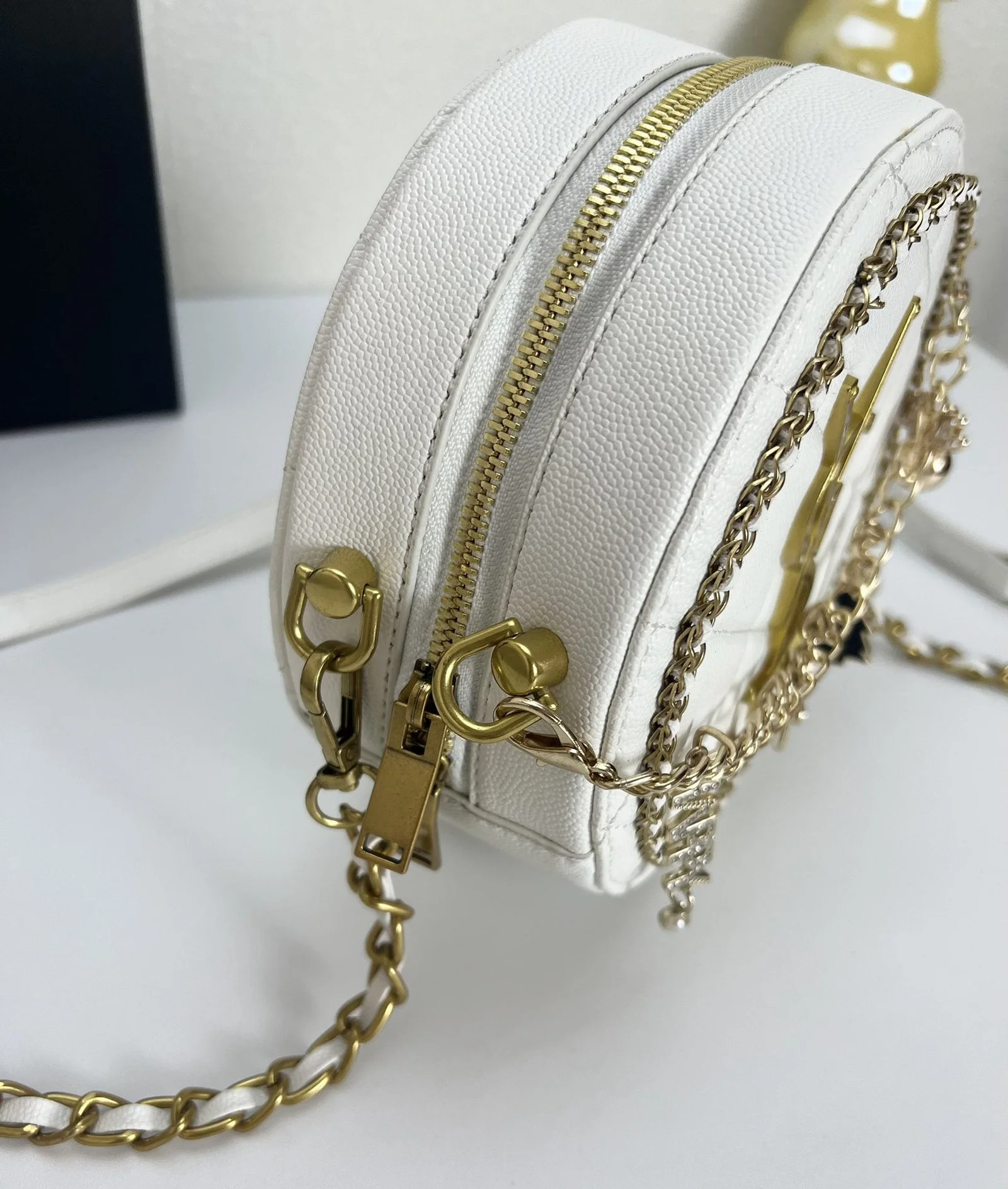 YSL round bun bag with chain strap white size: 17cm - LITELUX