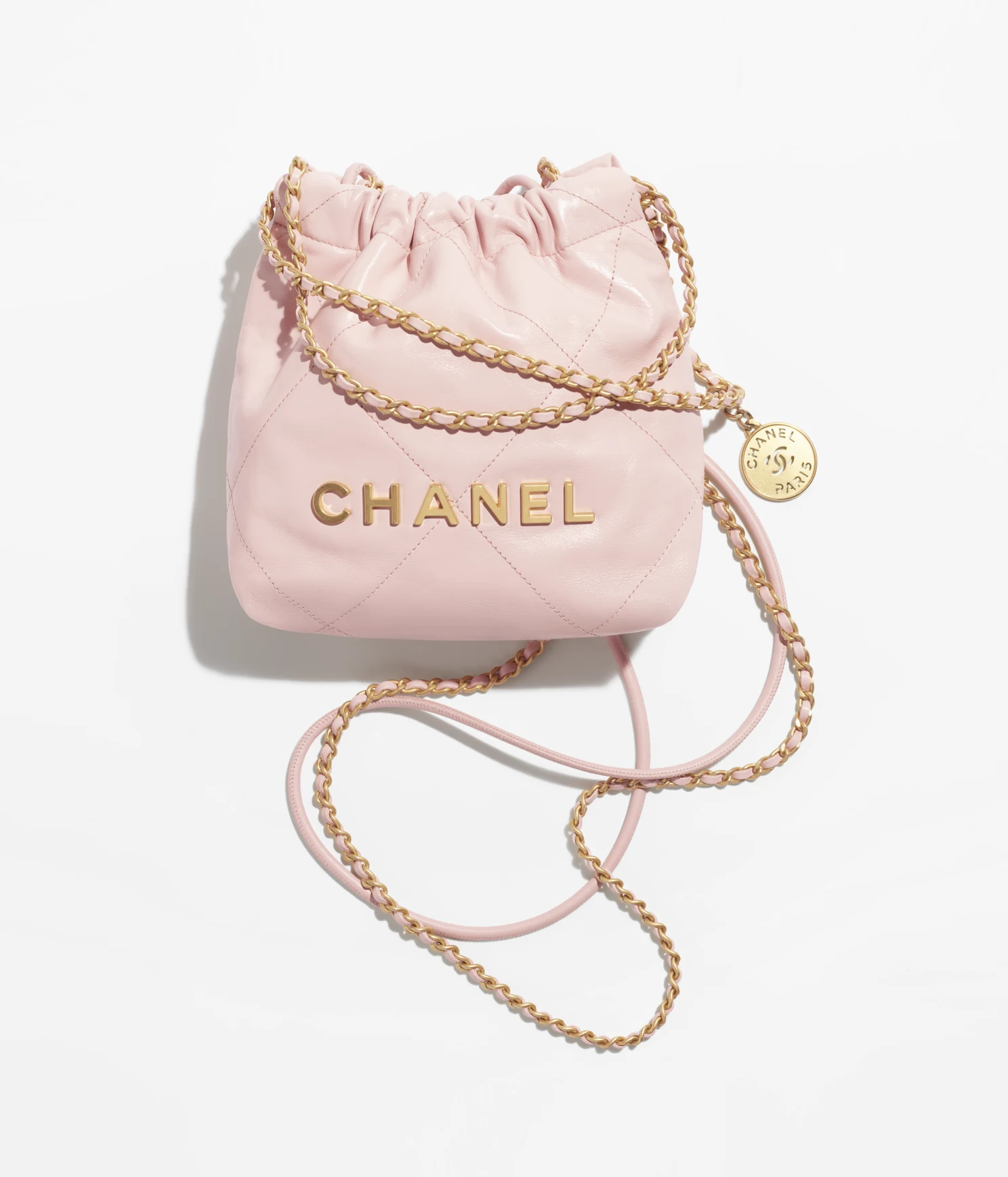 CHANEL / CHANEL 22 MINI HANDBAG Shiny Calfskin & Gold-Tone Metal Light Pink Ref. AS3980 B08037 NN267 - LITELUX
