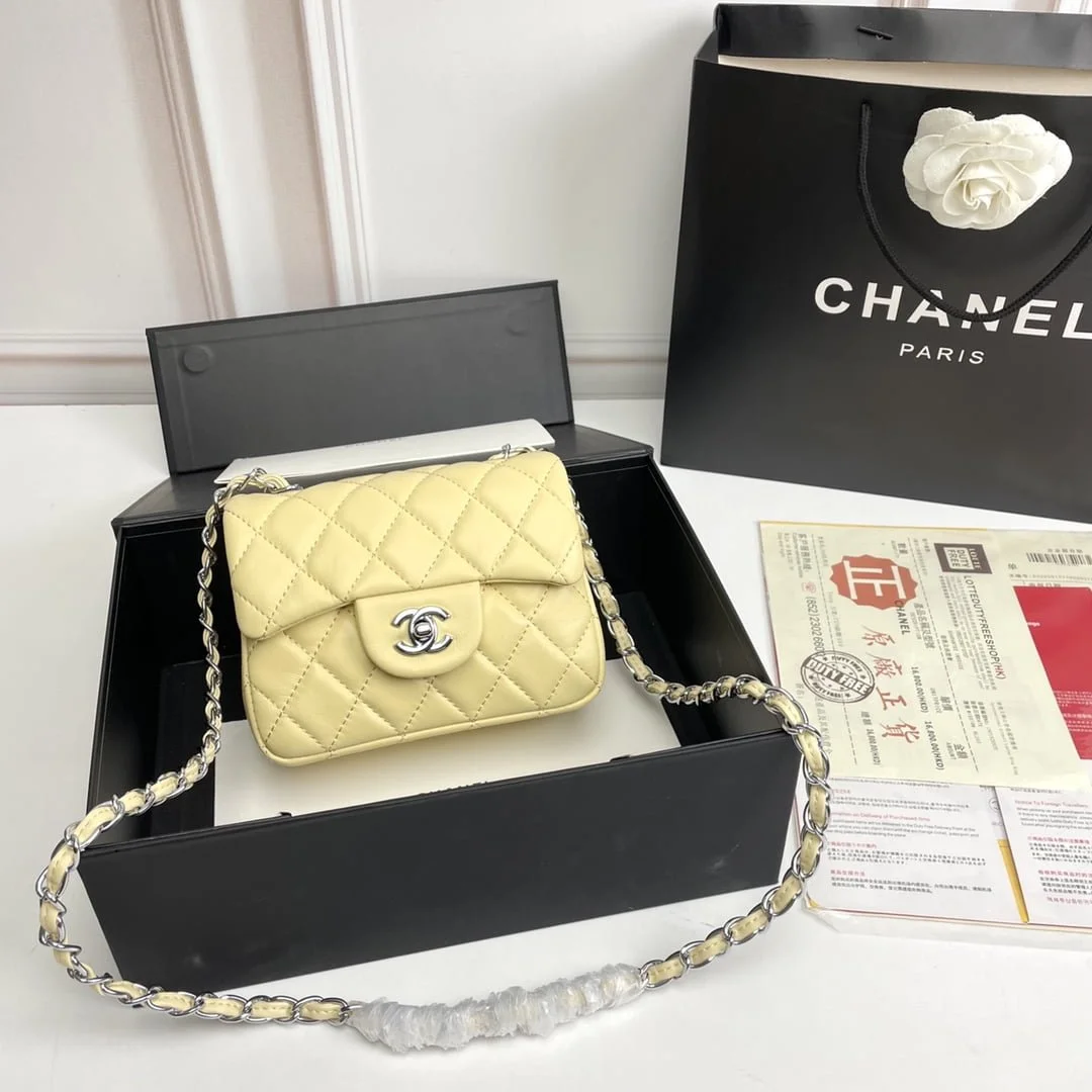 Chanel cf Square Fat 1115 sheepskin leather yellow size: 18*14*7cm - LITELUX