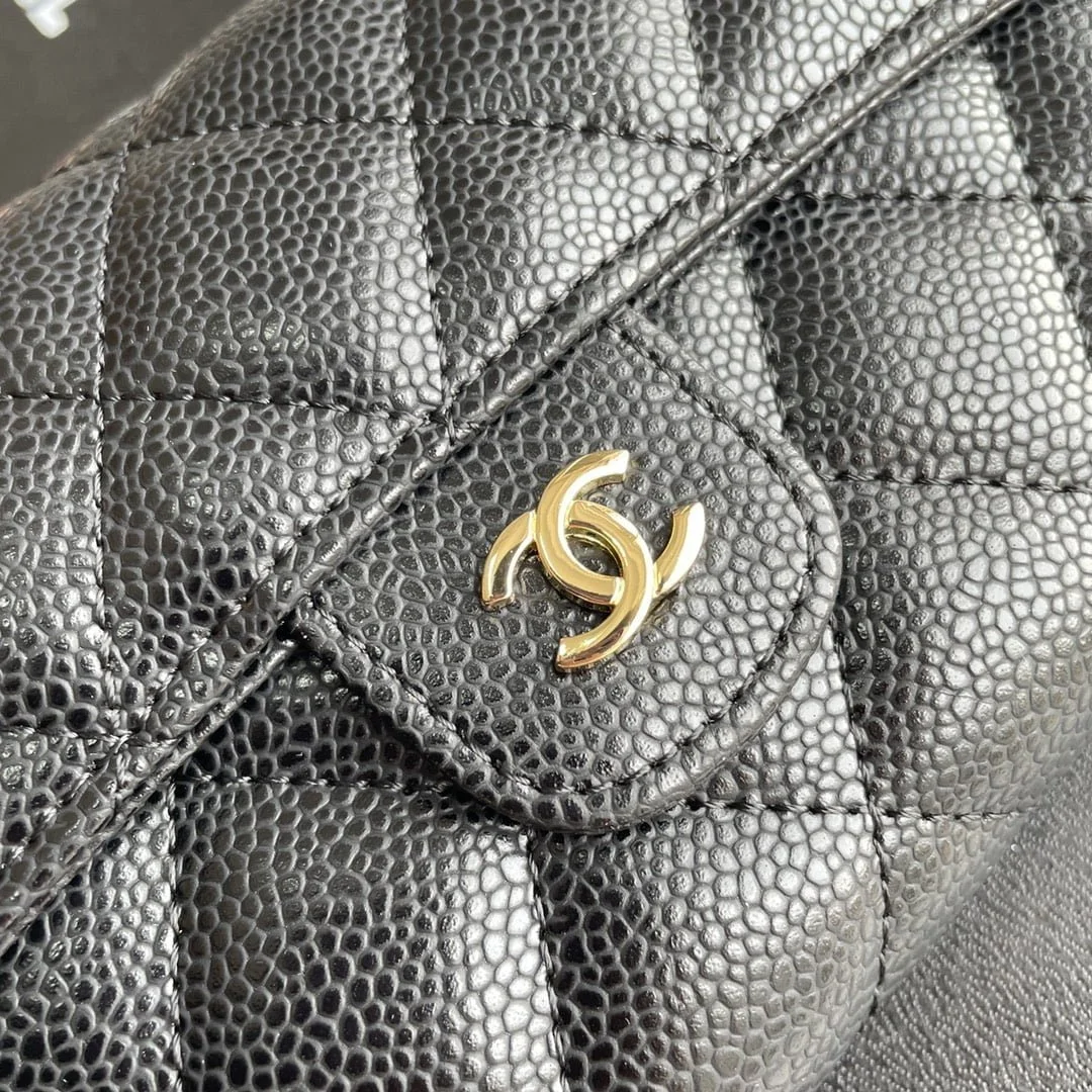 Chanel chain crossbody bag Cowhide with diamond lattice caviar gold hardware black A50076 size: 18*10.5*3.5cm - LITELUX