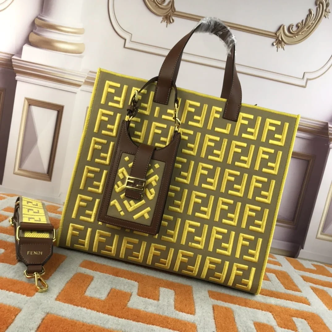 FENDI peekaboo Canvas Tote with mobile phone bag yellow 2118 Size: 37*32 cm - LITELUX
