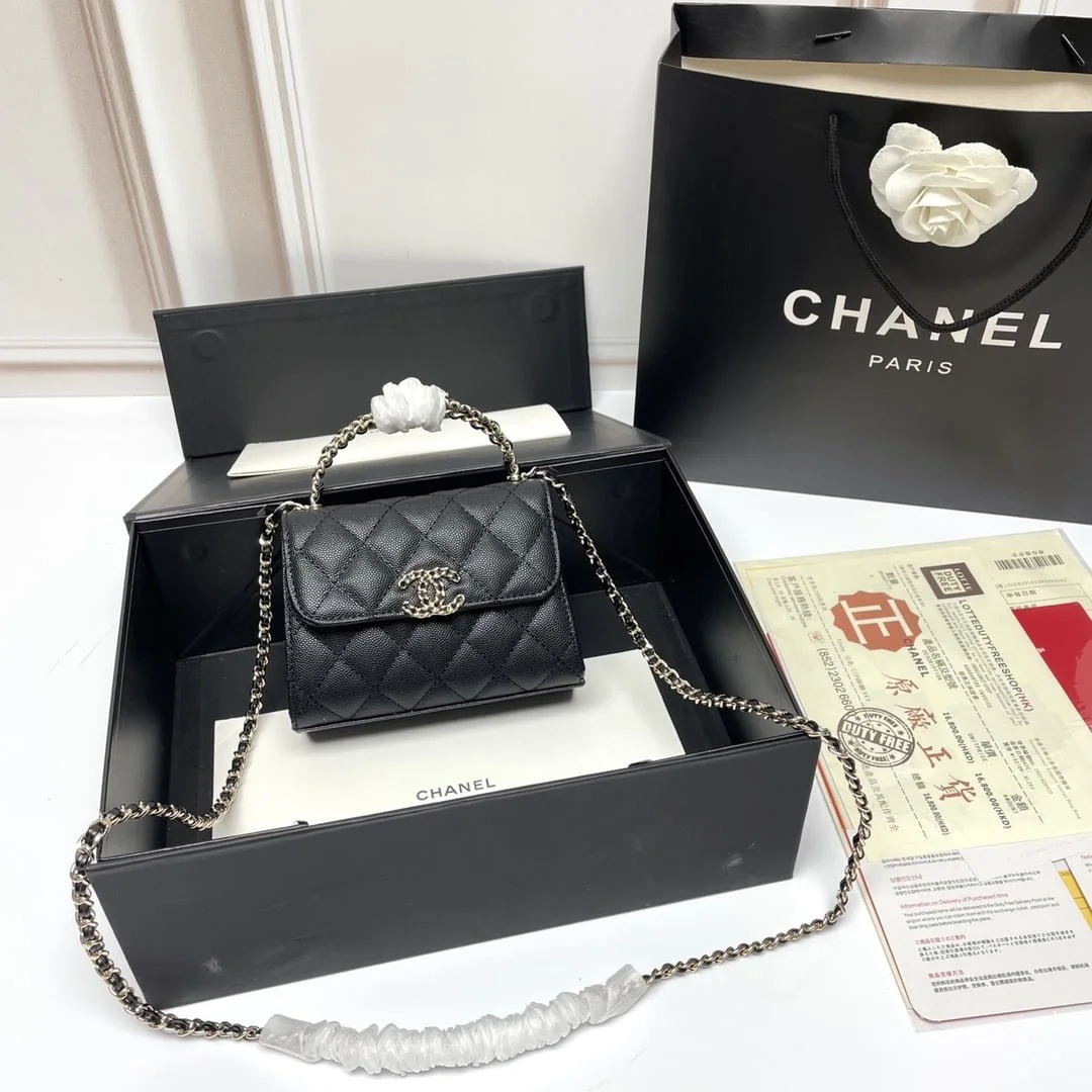 Chanel Black Horse Kelly Lichee cowhide long handle bag 9100 black size:19*10*4.5cm - LITELUX