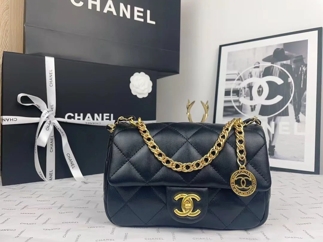 Chanel 2023 new CF Black gold bag size: 21*13cm - LITELUX