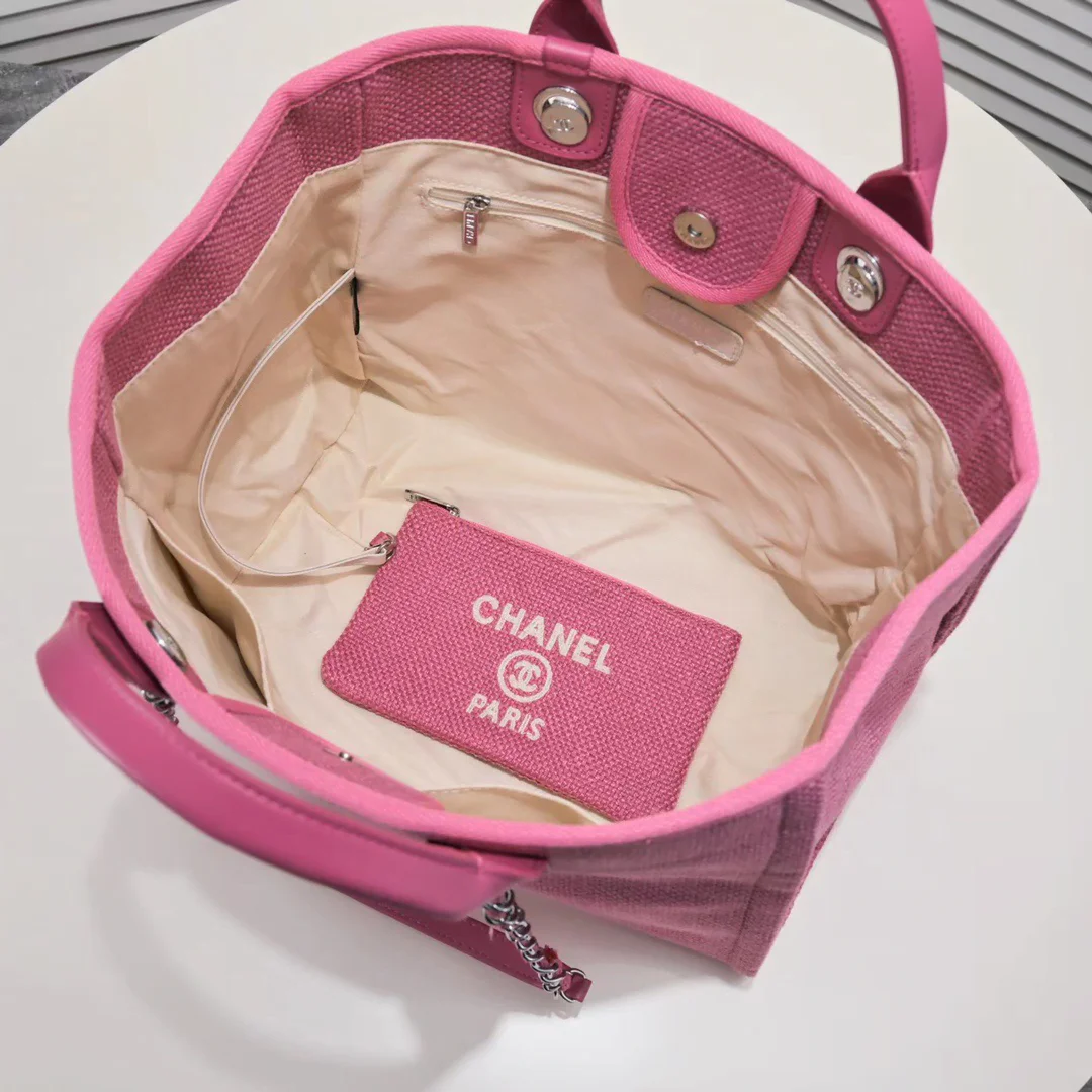 Chanel new beach bag denim bag pink with little wallet size: 48*38*30*14cm - LITELUX