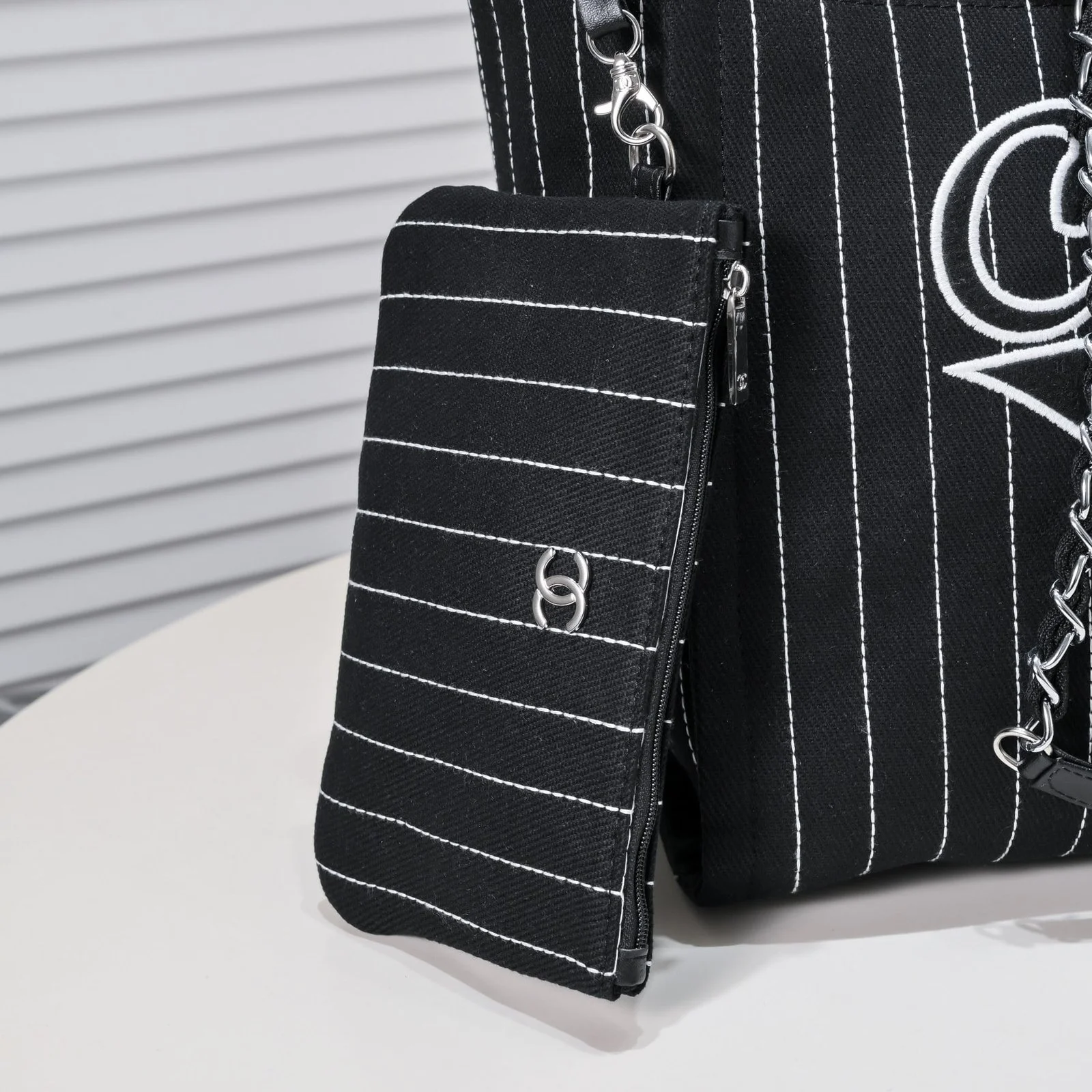Chanel new beach bag denim bag Black with little wallet size: 48*38*30*14cm - LITELUX